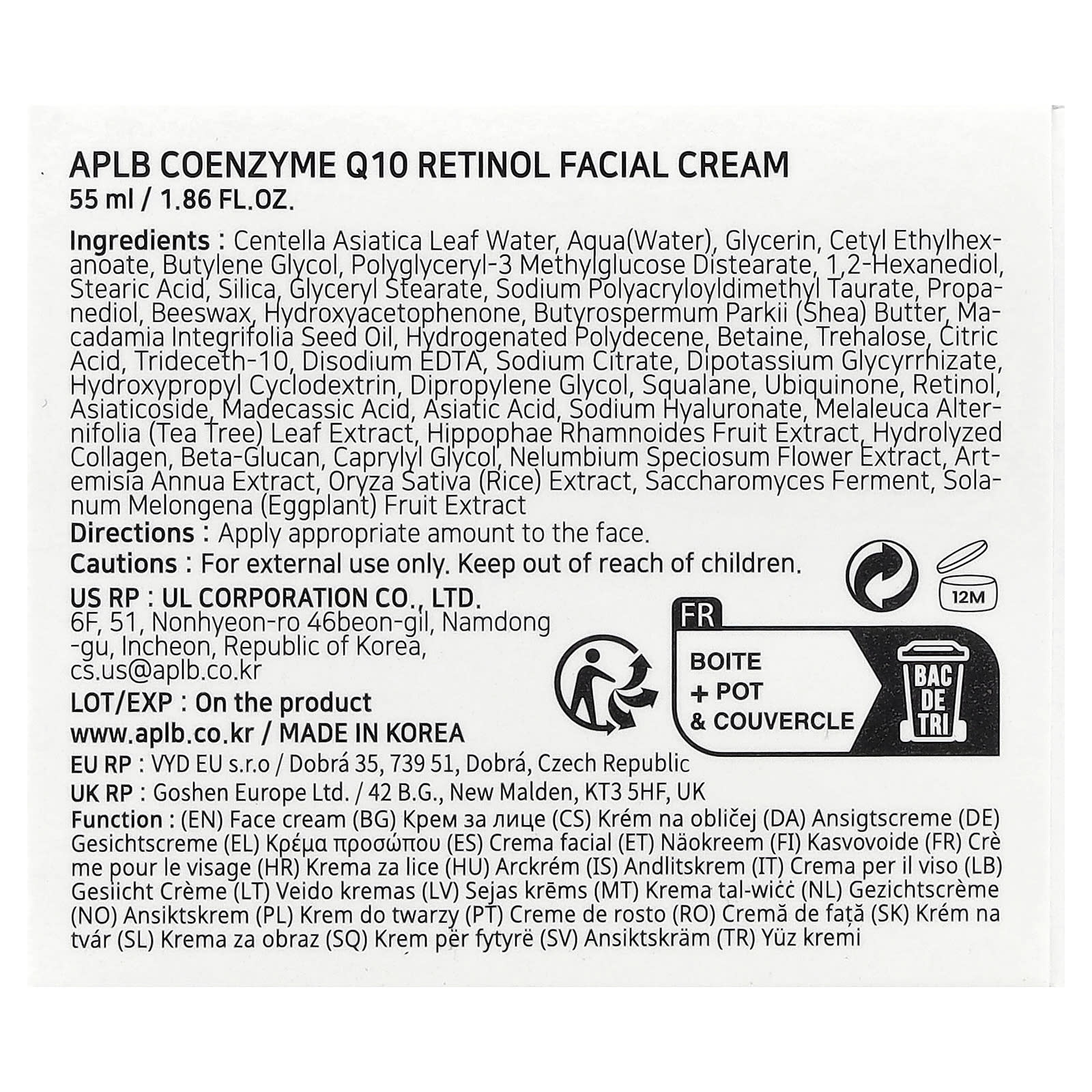 APLB, Coenzyme Q10 Retinol Facial Cream, 1.86 fl oz (55 ml)