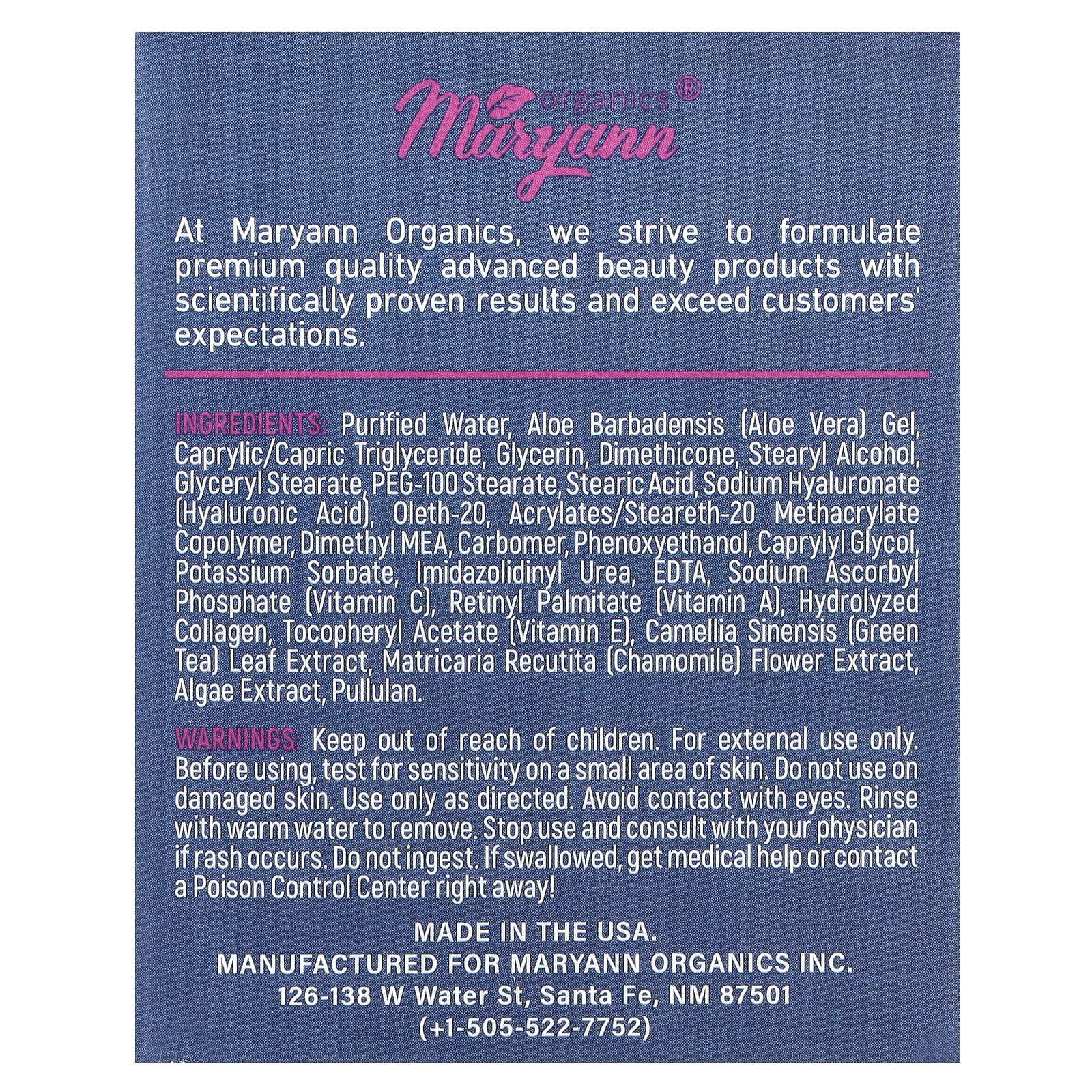 MaryAnn Organics, Neck Cream, For All Skin Types, 1.7 fl oz (50 ml)