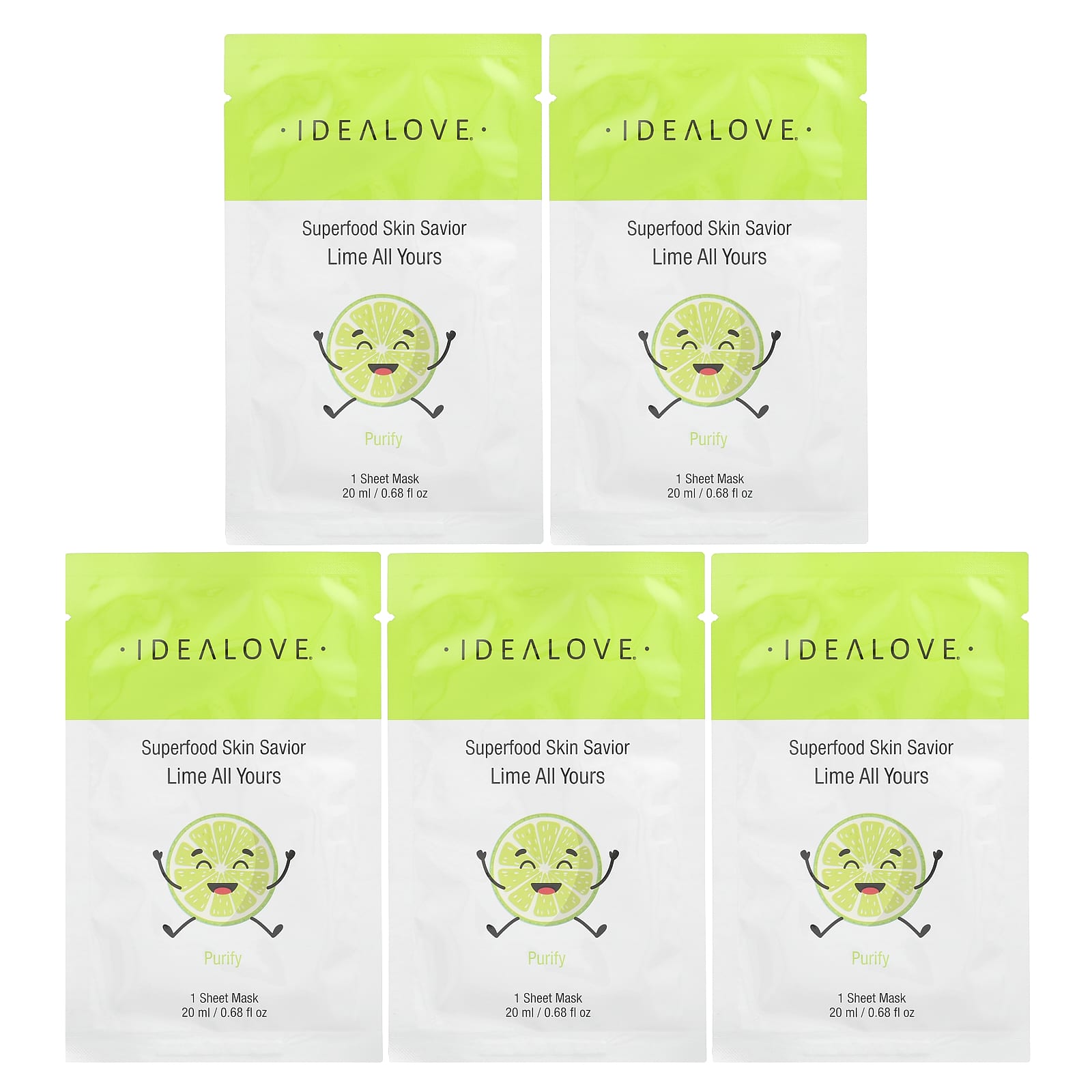 Idealove, Superfood Skin Savior, Lime All Yours, 5 Beauty Sheet Masks, 0.68 fl oz (20 ml) Each