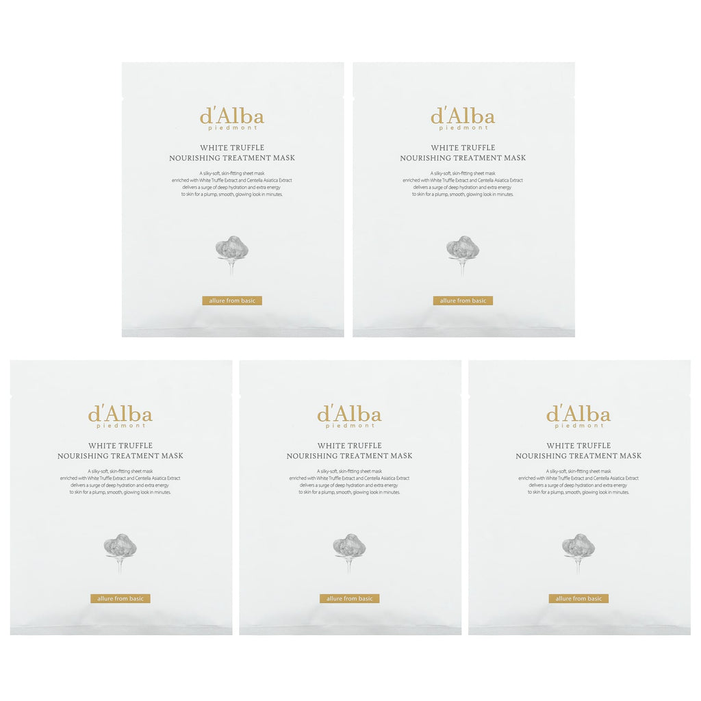 d'Alba, White Truffle Nourishing Treatment Beauty Mask, 5 Sheet Masks, 0.84 fl oz (25 ml) Each