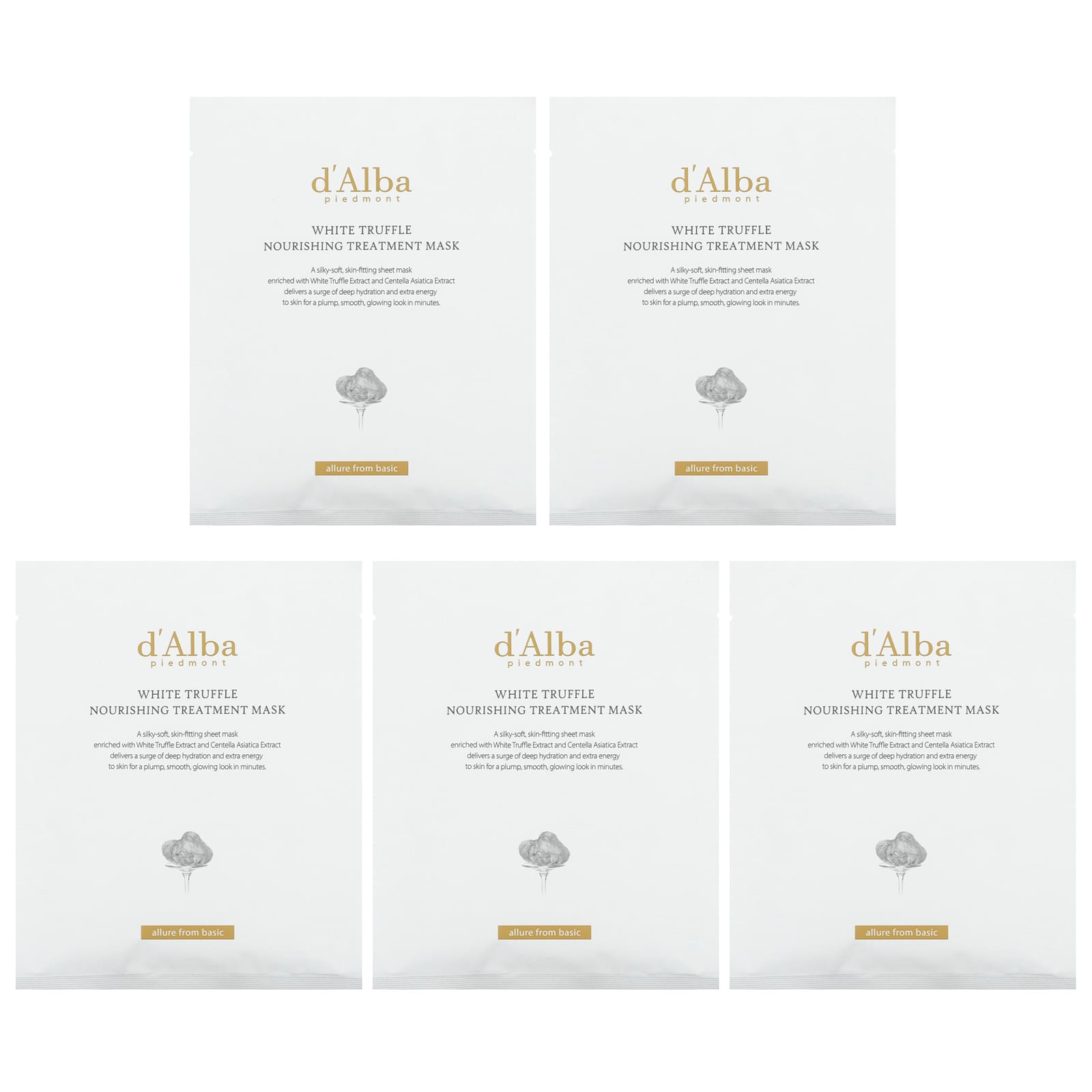 d'Alba, White Truffle Nourishing Treatment Beauty Mask, 5 Sheet Masks, 0.84 fl oz (25 ml) Each