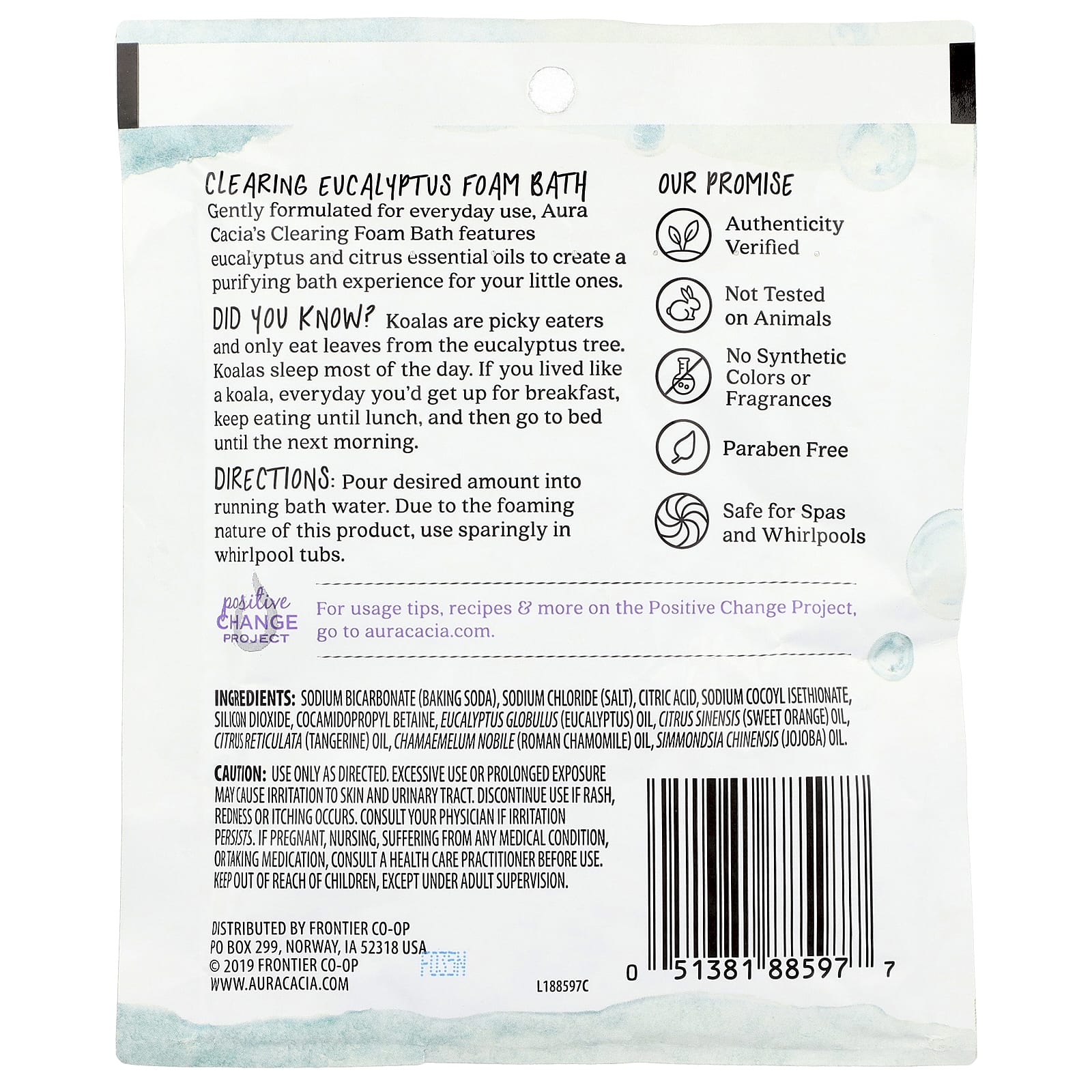 Aura Cacia, Foam Bath, Clearing Eucalyptus, 2.5 oz (70.9 g)