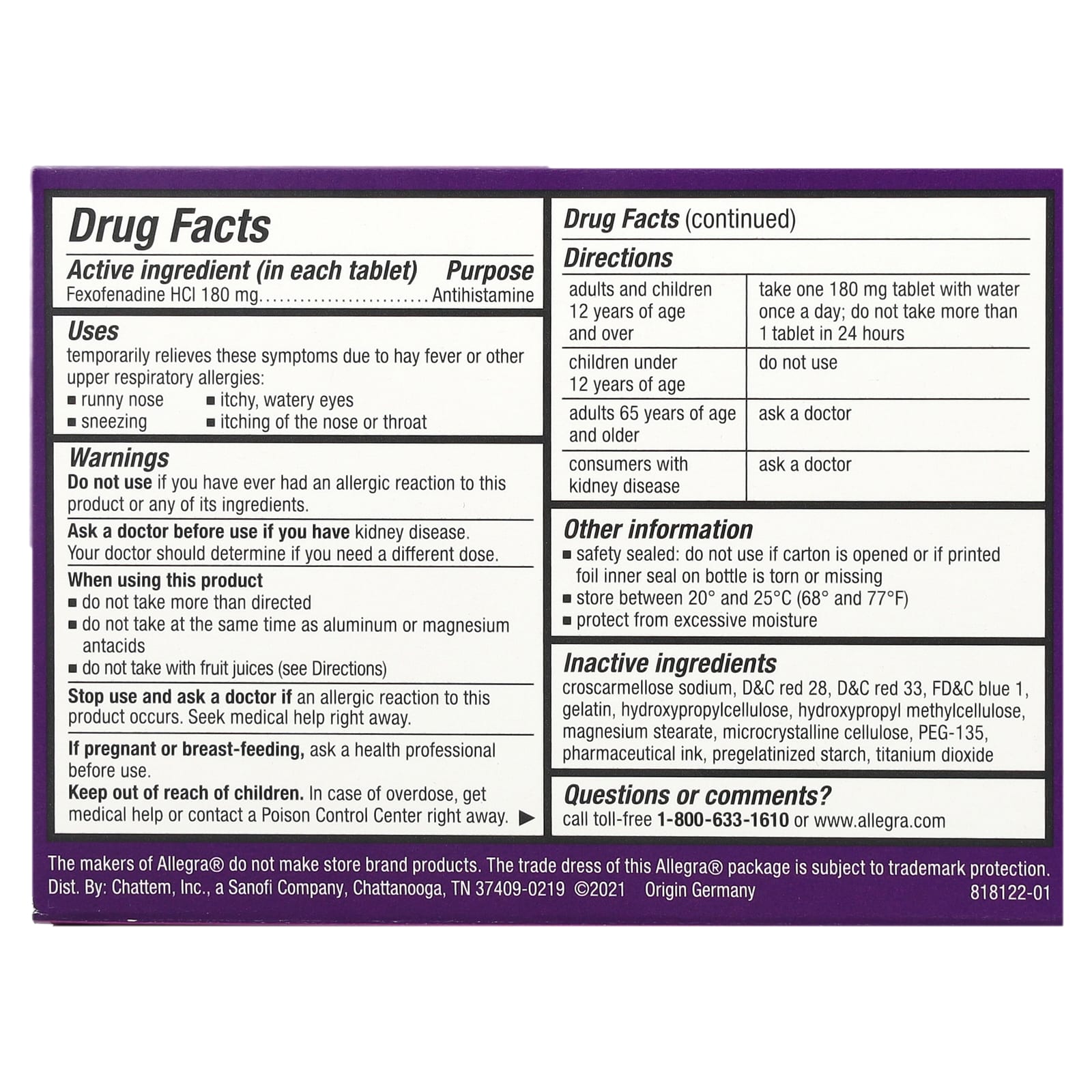 Allegra, Allergy 24H, 180 mg , 24 Gelcaps