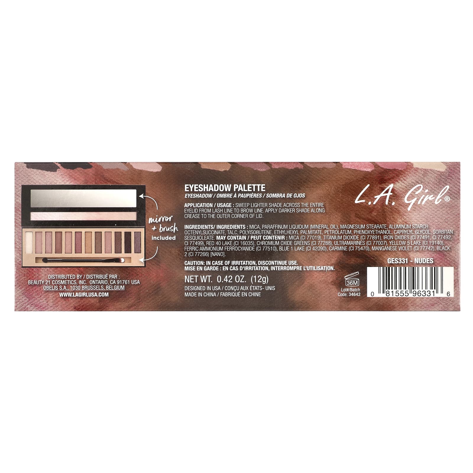 L.A. Girl, Beauty Brick, 12 Color Eye Palette, GES331 Nudes, 0.42 oz (12 g)