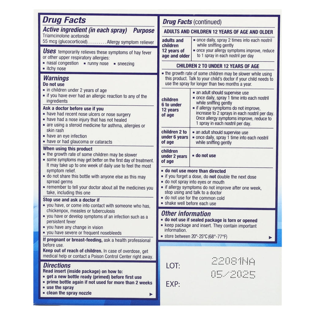 Nasacort, Multi-Symptom Allergy 24 HR, Alcohol Free, Scent-Free, 55 mcg, 60 Sprays , 0.37 fl oz (10.8 ml)