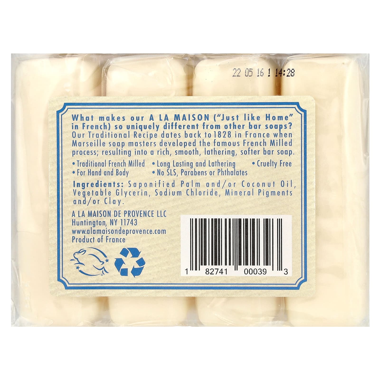 A La Maison de Provence, Hand & Body Bar Soap, Hypoallergenic Unscented, 4 Bars, 3.5 oz (100 g) Each