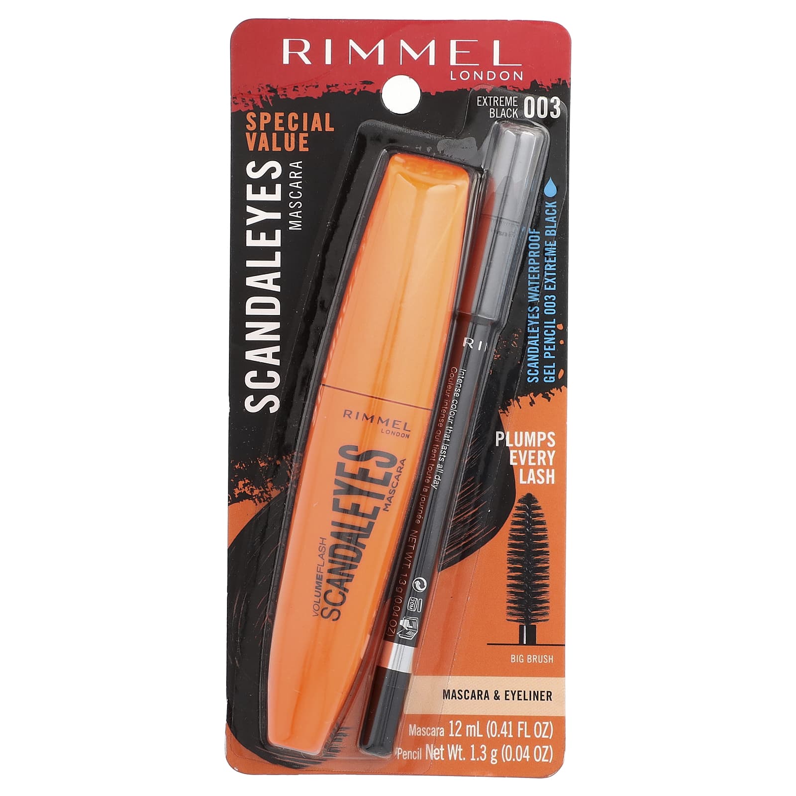 Rimmel London, Scandal Eyes, Mascara with Waterproof Gel Pencil, 003 Extreme Black, 2 Piece Set