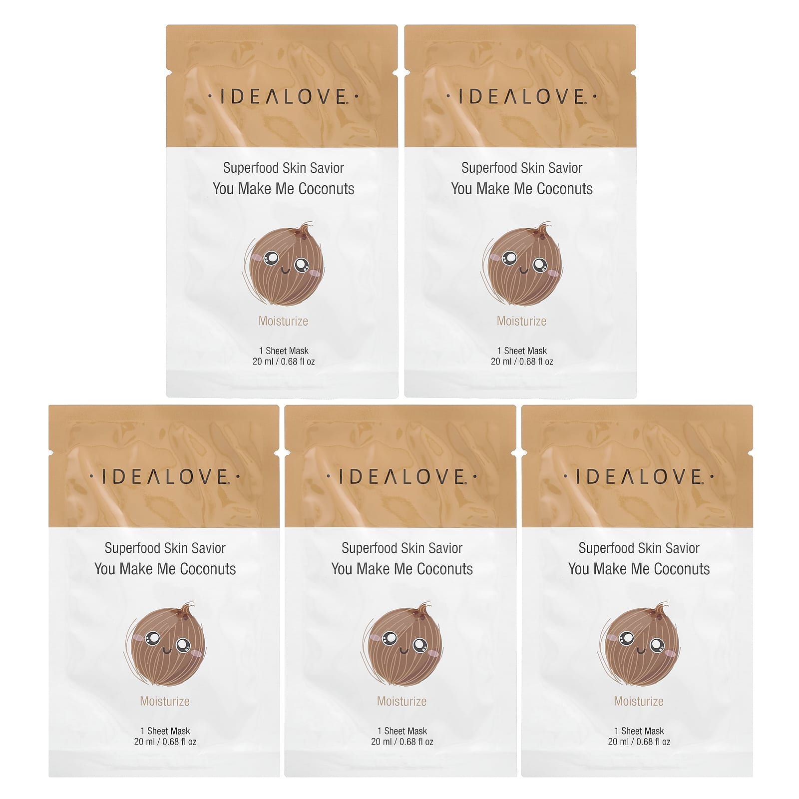 Idealove, Superfood Skin Savior, You Make Me Coconuts, 5 Beauty Sheet Masks, 0.68 fl oz (20 ml) Each