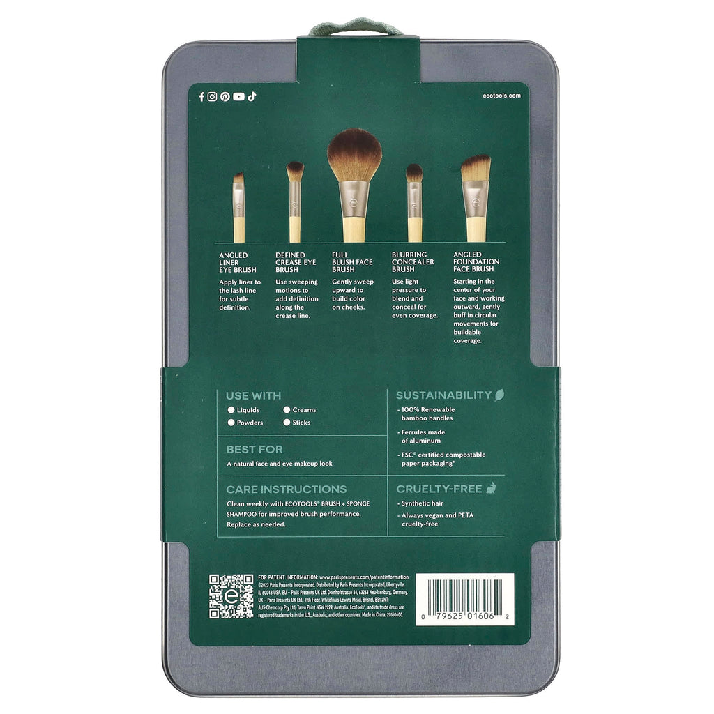 EcoTools, Start The Day Beautifully Brush Set, 5 Piece Set & Storage Tin