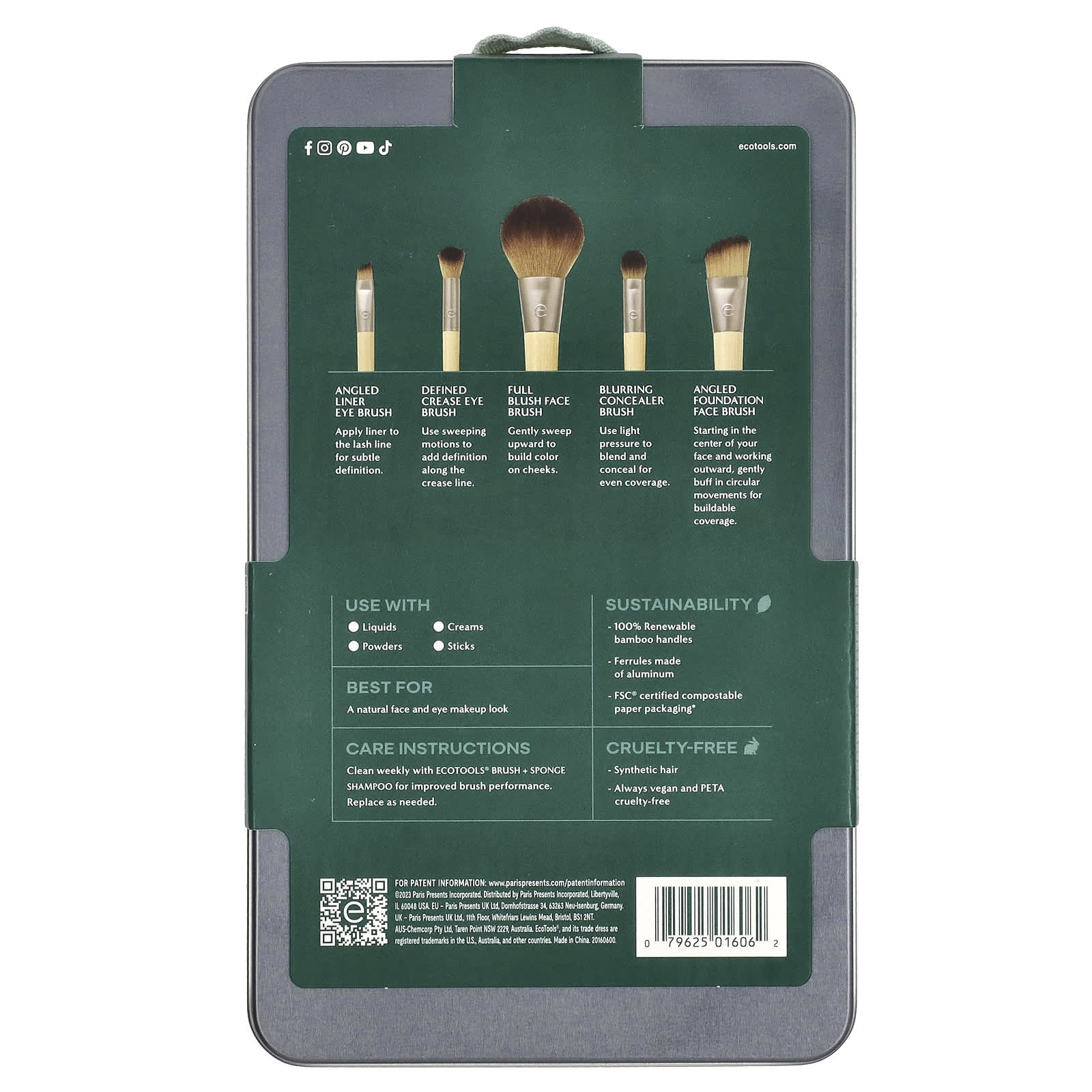 EcoTools, Start The Day Beautifully Brush Set, 5 Piece Set & Storage Tin
