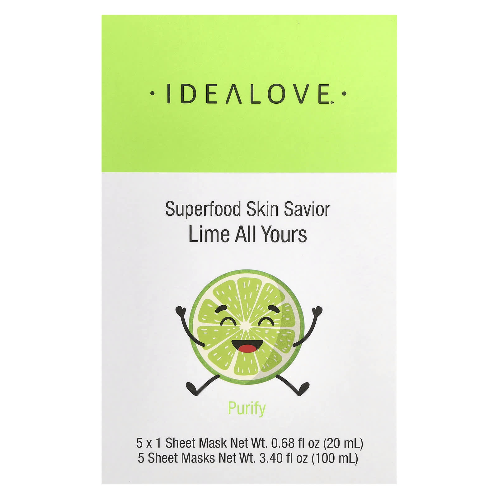 Idealove, Superfood Skin Savior, Lime All Yours, 5 Beauty Sheet Masks, 0.68 fl oz (20 ml) Each