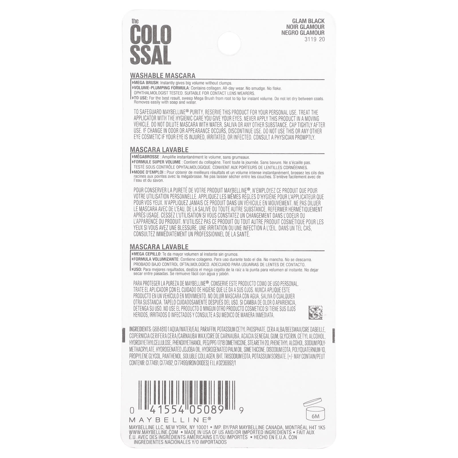 Maybelline, The Colossal Mascara, 230 Glam Black, 0.31 fl oz (9.2 ml)