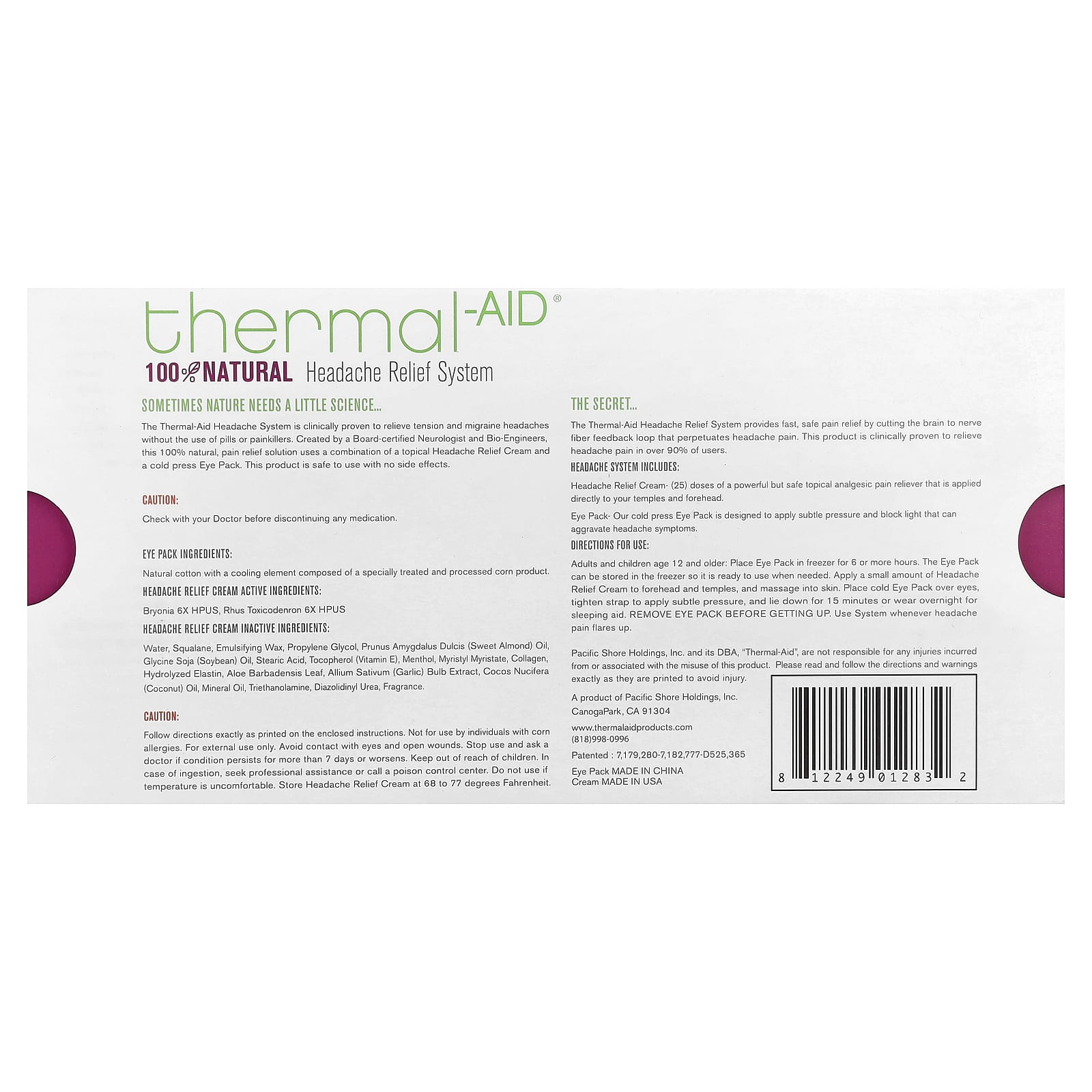 Thermal Aid, Headache Relief System, 2 Piece Kit