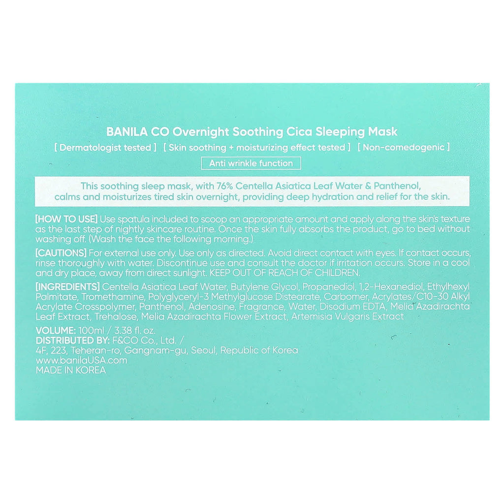 Banila Co, Overnight Soothing Cica Sleeping Beauty Mask, 3.38 fl oz (100 ml)
