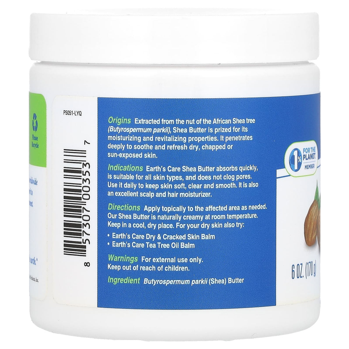 Earth's Care, 100% Pure Shea Butter, 6 oz (170 g)