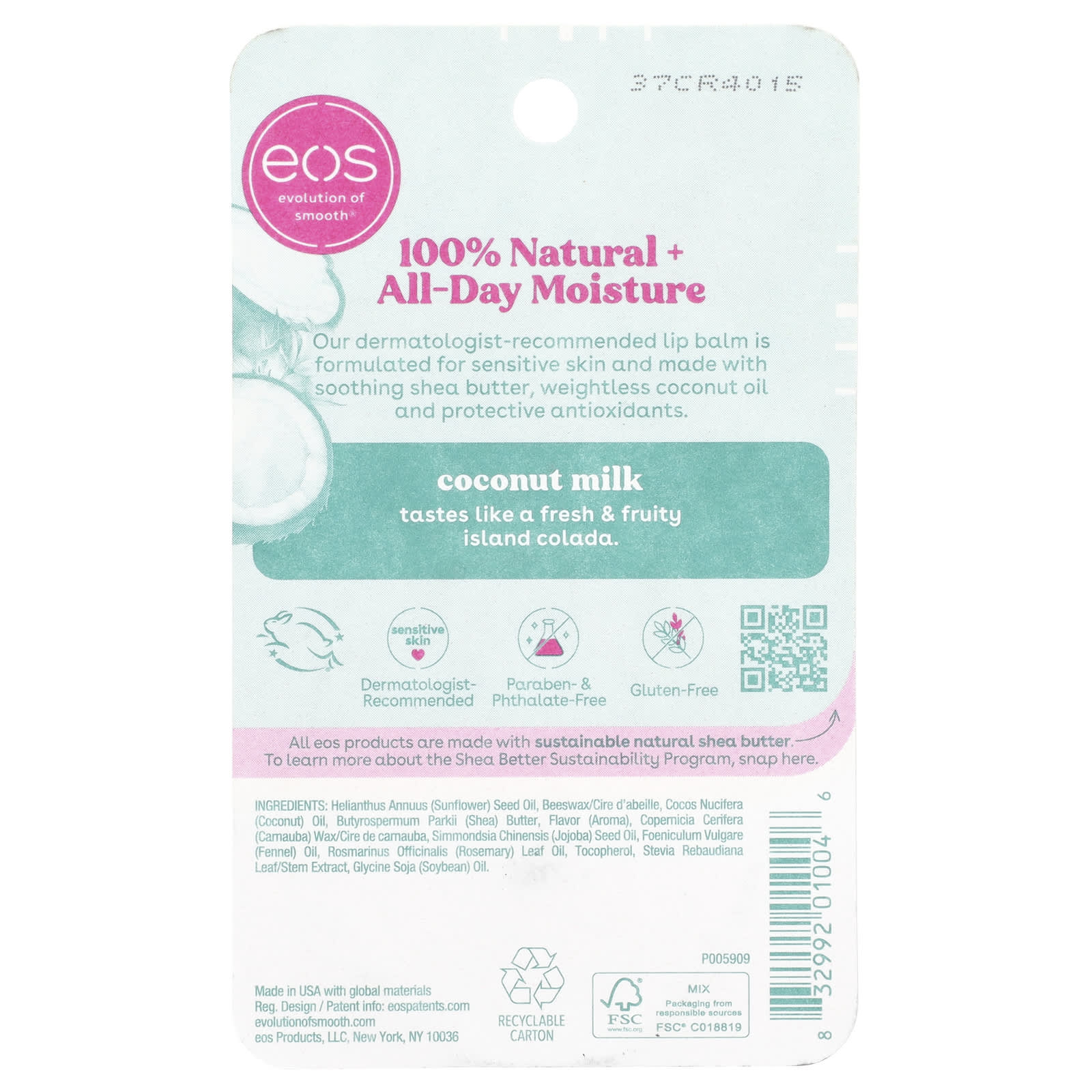 EOS, 100% Natural Smooth Lip Balm, Coconut Milk, 0.25 oz (7 g)