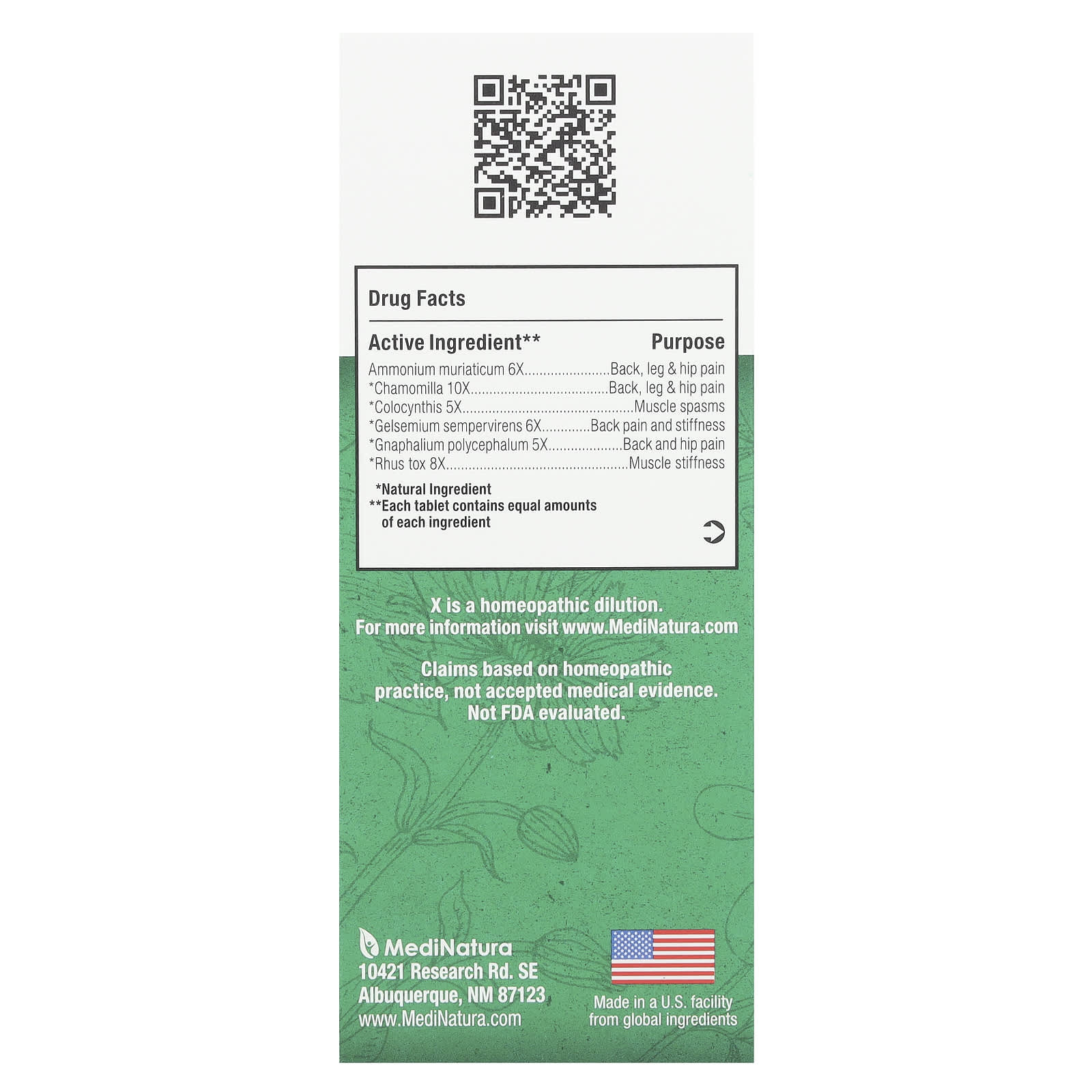 MediNatura, BHI, Back Pain Relief Tables, 100 Tablets