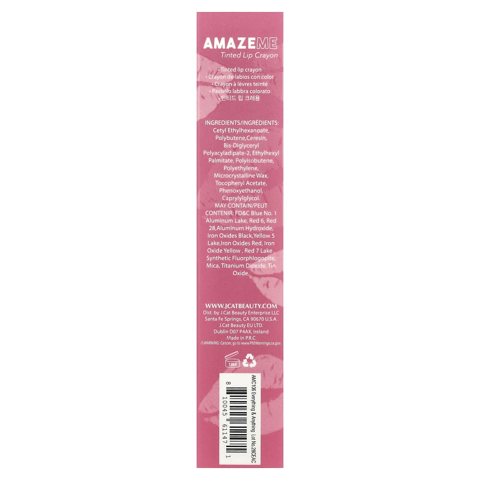 J.Cat Beauty, Amaze Me, Tinted Lip Crayon, AMC106 Everything & Anything, 0.14 oz (4 g)