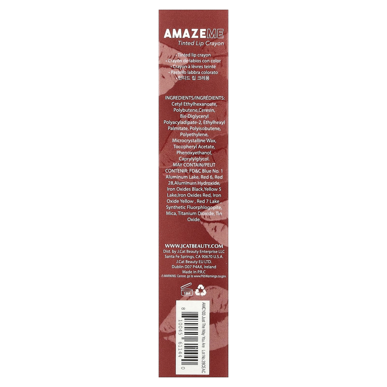 J.Cat Beauty, Amaze Me, Tinted Lip Crayon, AMC103 Just The Way You Are, 0.14 oz (4 g)