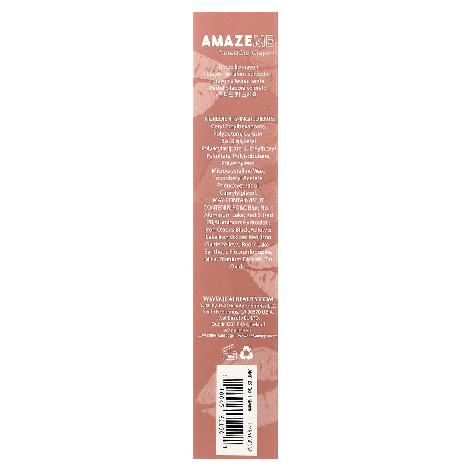 J.Cat Beauty, Amaze Me, Tinted Lip Crayon, AMC109 Dear Universe, 0.14 oz (4 g)