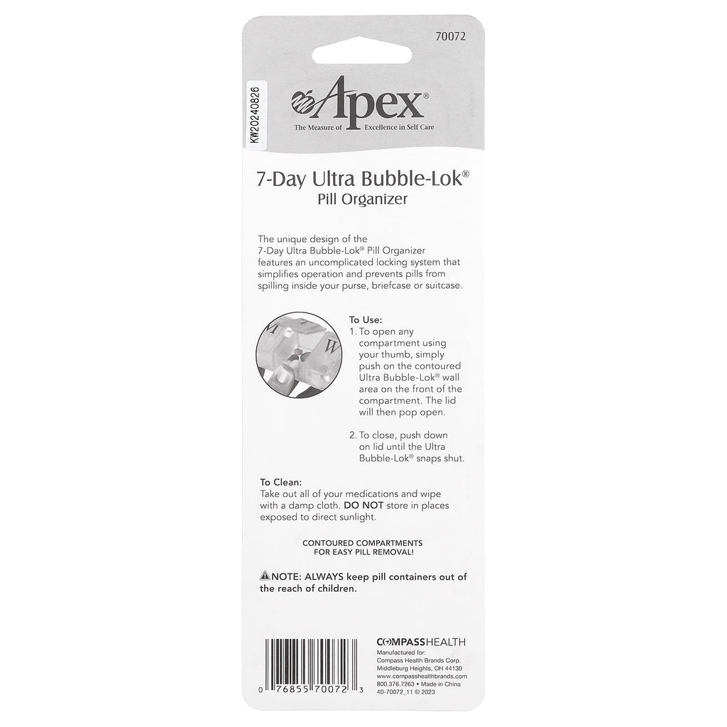 Apex, 7-Day Ultra Bubble-Lok® Pill Organizer, 1 Pill Case