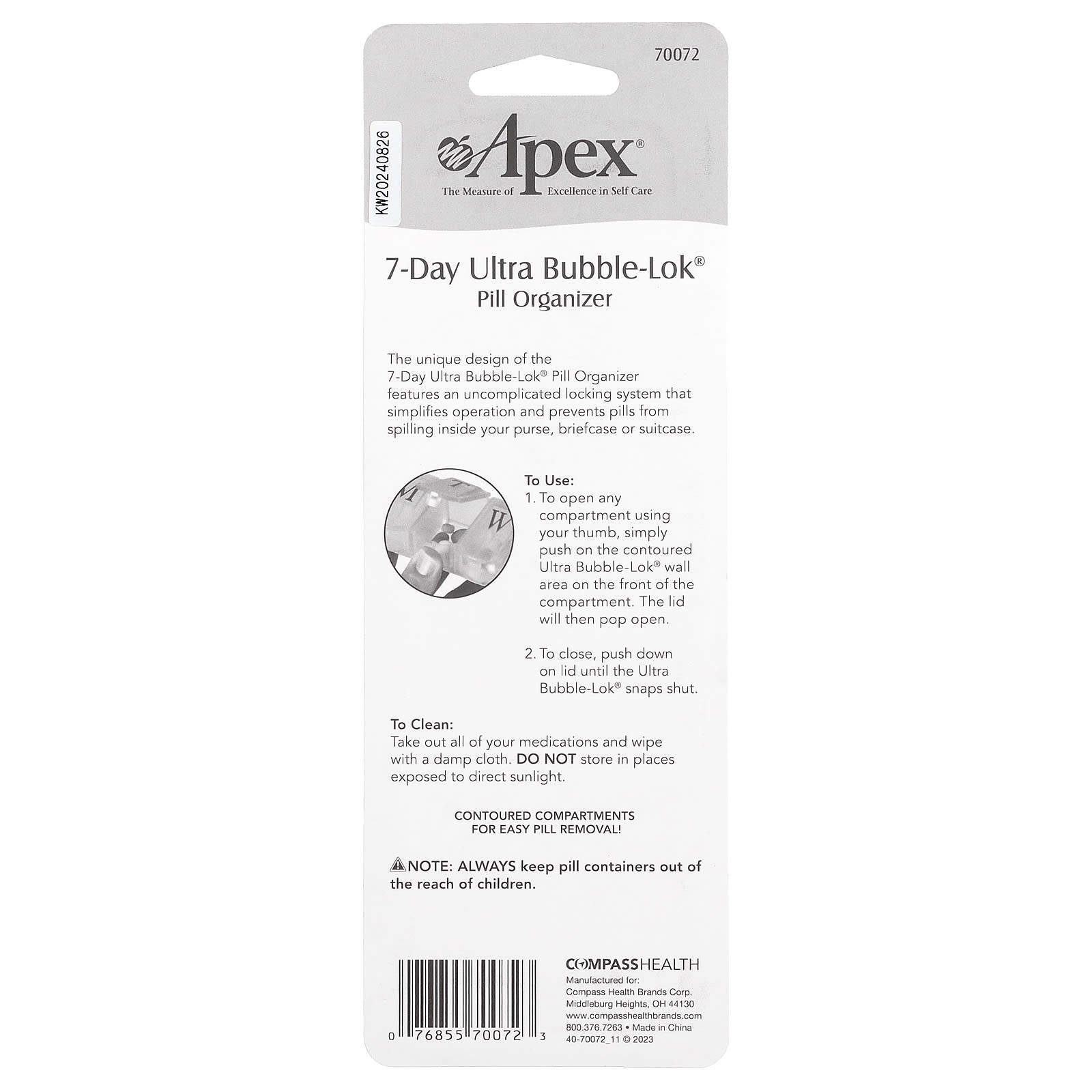 Apex, 7-Day Ultra Bubble-Lok® Pill Organizer, 1 Pill Case