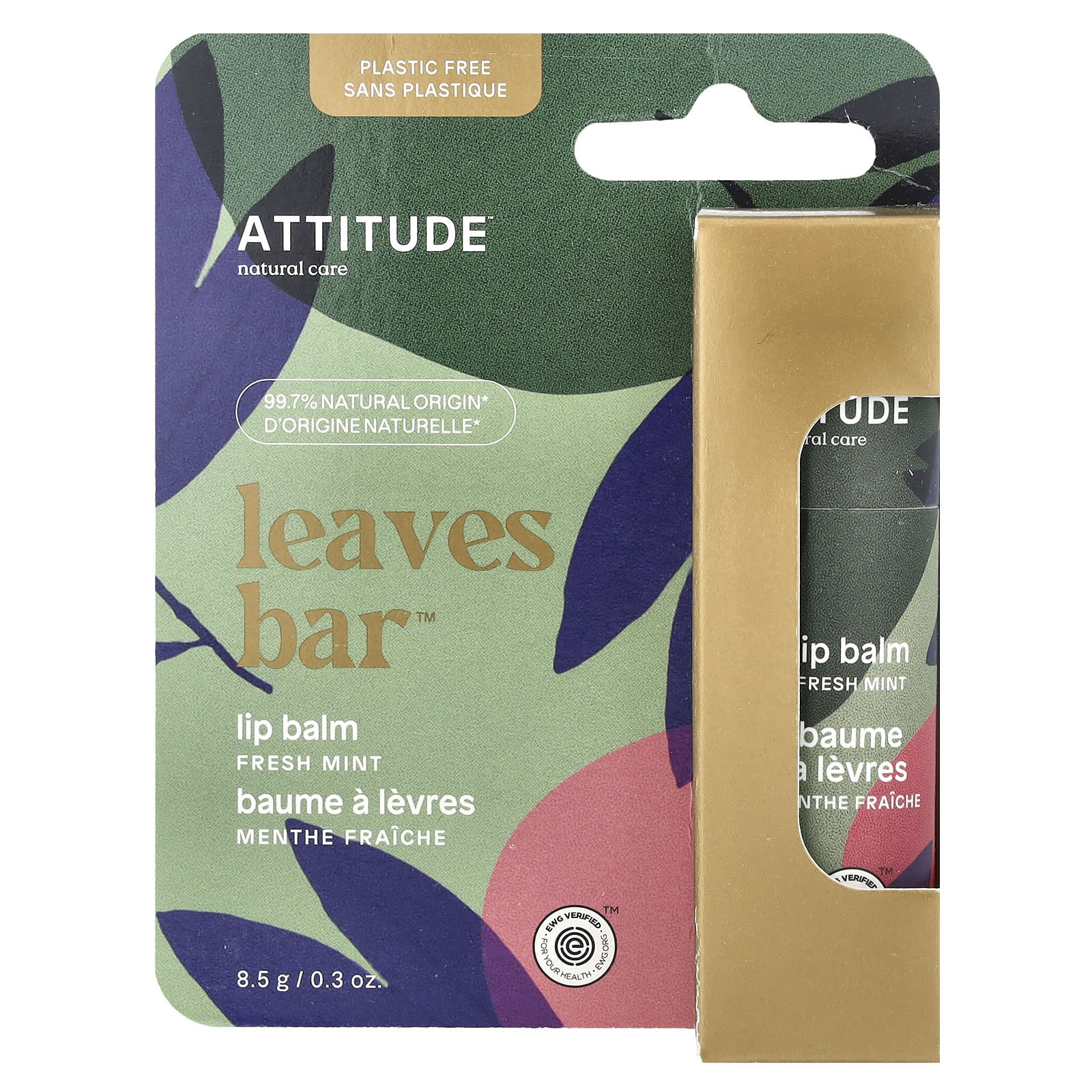 ATTITUDE, Leaves Bar™, Lip Balm, Fresh Mint, 0.3 oz (8.5 g)