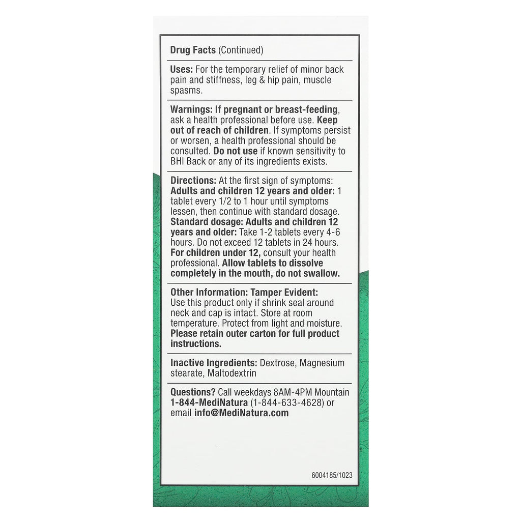 MediNatura, BHI, Back Pain Relief Tables, 100 Tablets