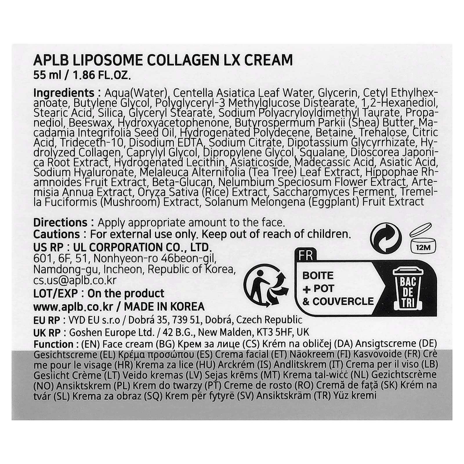APLB, Liposome Collagen LX Cream , 1.86 fl oz (55 ml)