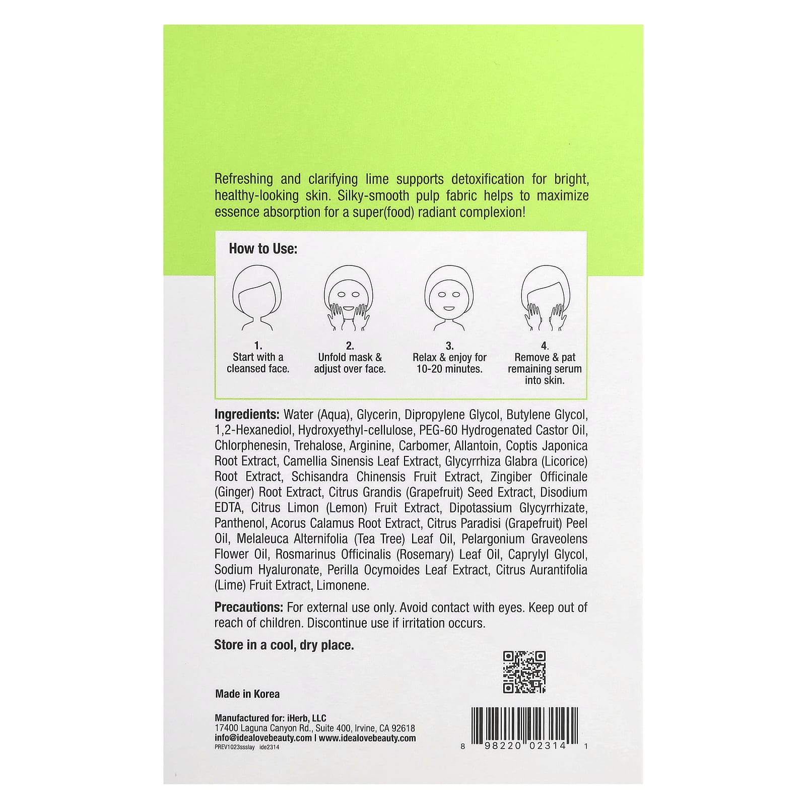 Idealove, Superfood Skin Savior, Lime All Yours, 5 Beauty Sheet Masks, 0.68 fl oz (20 ml) Each