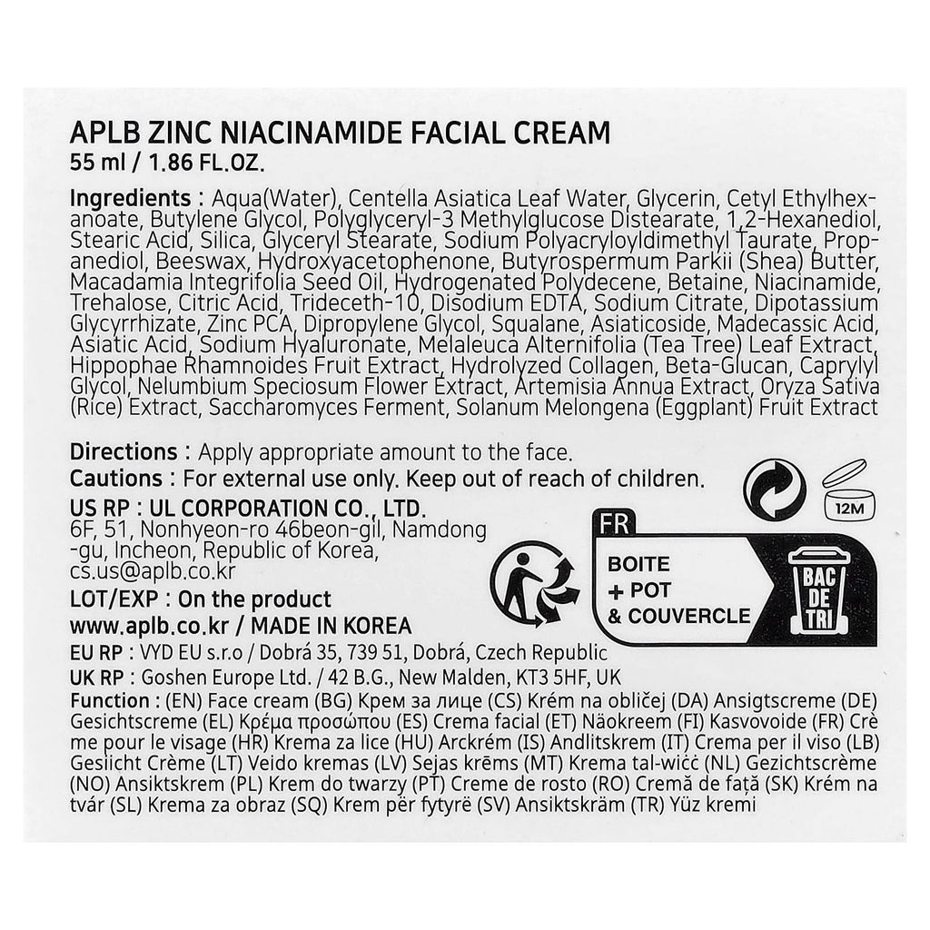 APLB, Zinc Niacinamide Facial Cream, 1.86 fl oz (55 ml)