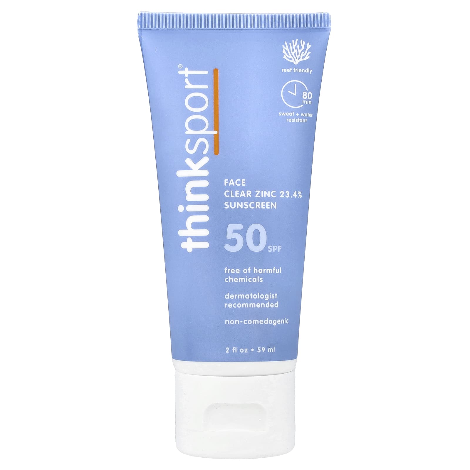 think, Thinksport®, Face Clear Zinc 23.4% Sunscreen, SPF 50, 2 fl oz (59 ml)