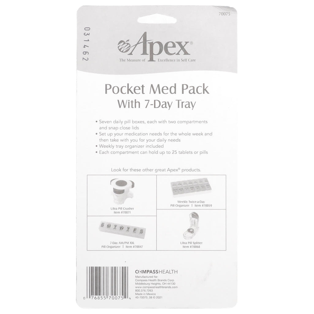 Apex, Pocket Med Pack with 7-Day Tray, 1 Tray