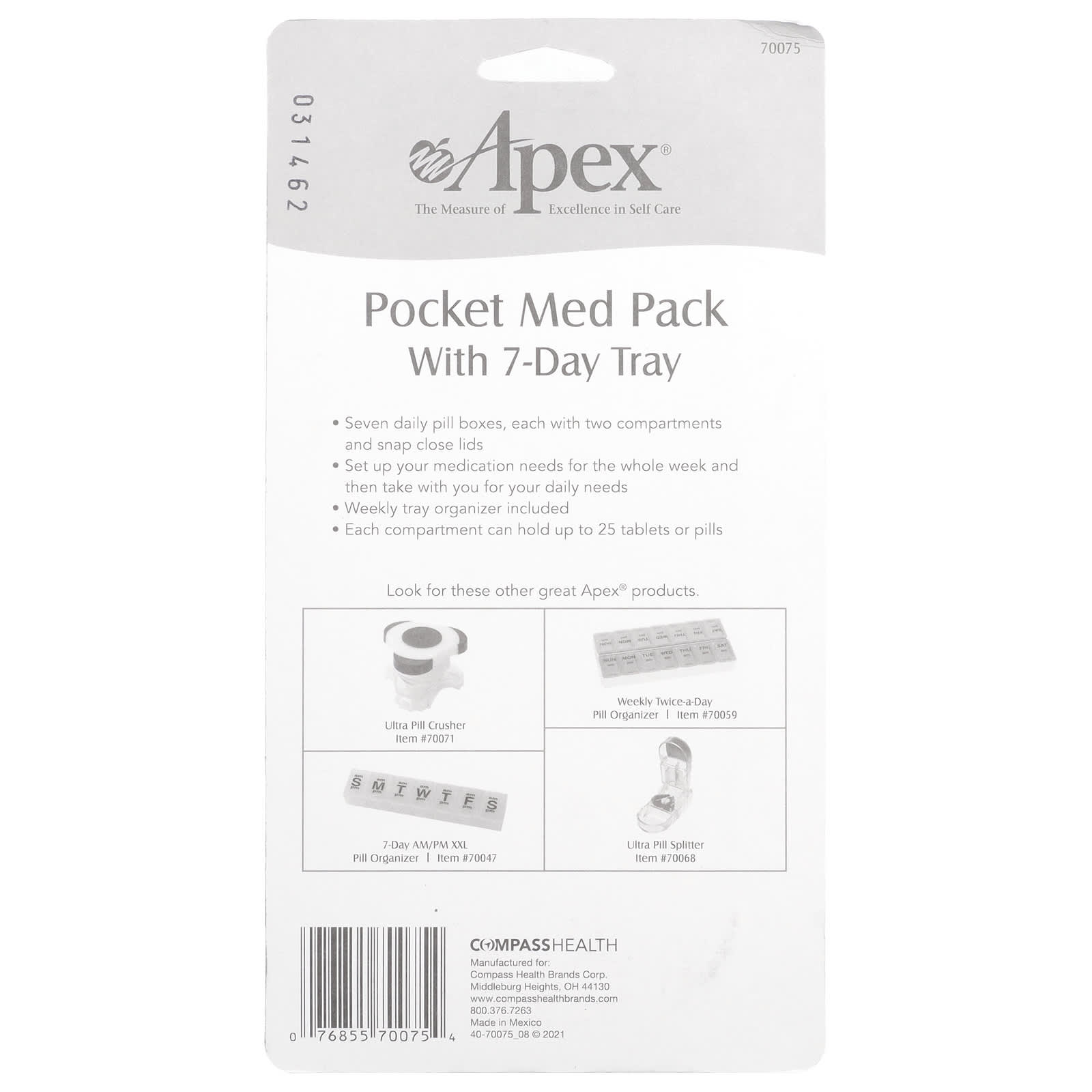 Apex, Pocket Med Pack with 7-Day Tray, 1 Tray