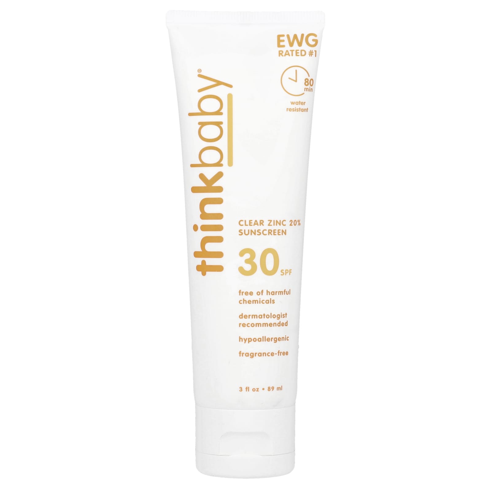 think, Thinkbaby, Clear Zinc 20% Sunscreen, SPF 30, Fragrance-Free, 3 fl oz (89 ml)