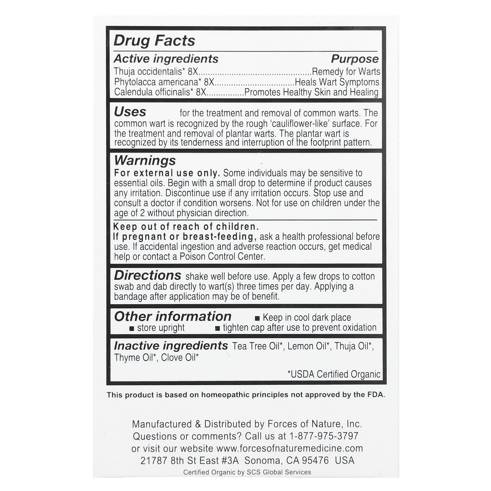 Forces of Nature, Wart Remover, Organic Plant Medicine, 0.37 fl oz (11 ml)