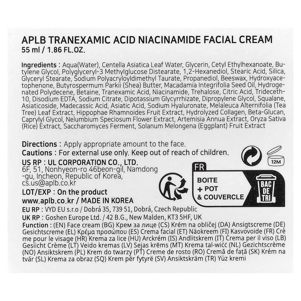 APLB, Tranexamic Acid Niacinamide Facial Cream , 1.86 fl oz (55 ml)