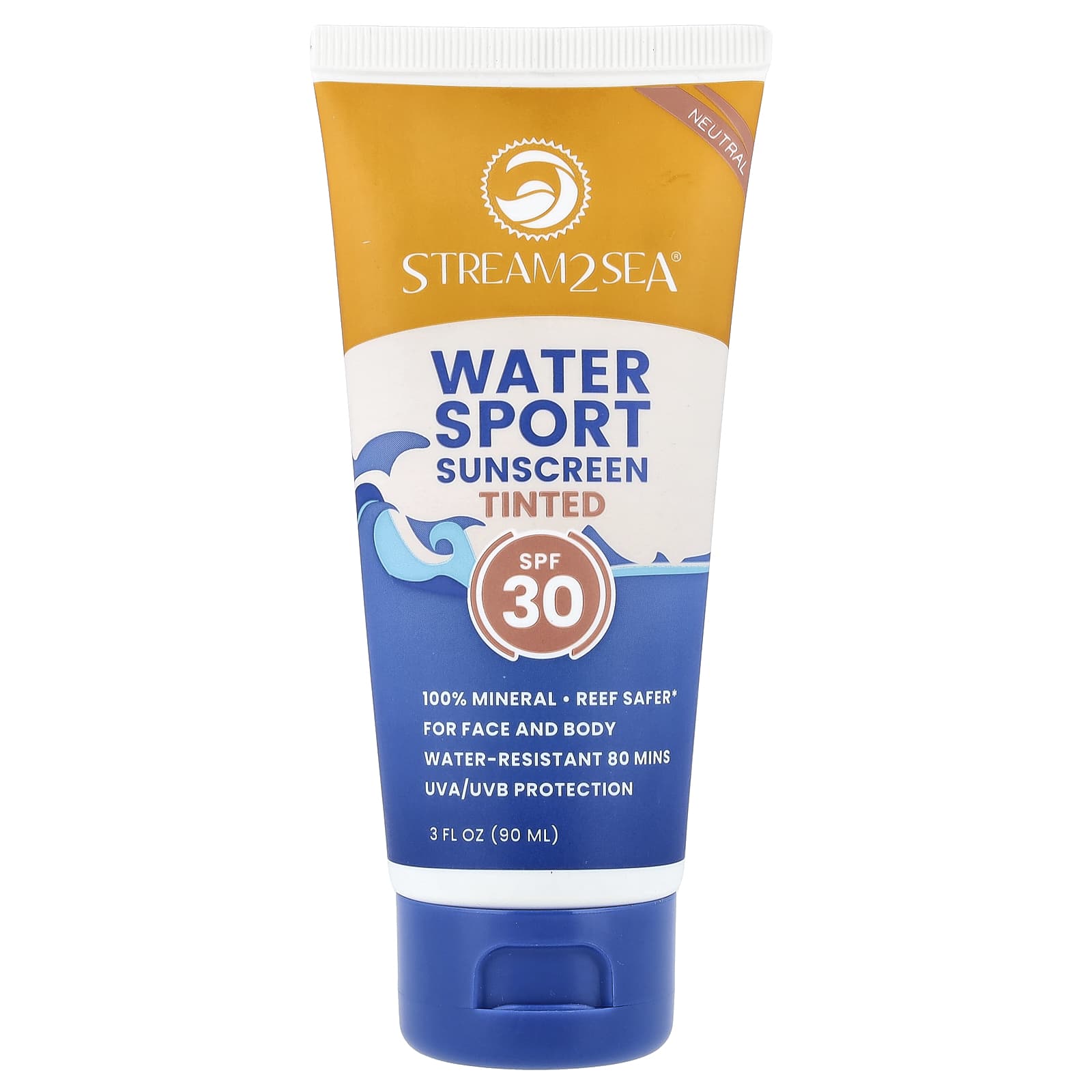 Stream2Sea, Water Sport Sunscreen, Tinted, SPF 30, Neutral, 3 fl oz (90 ml)