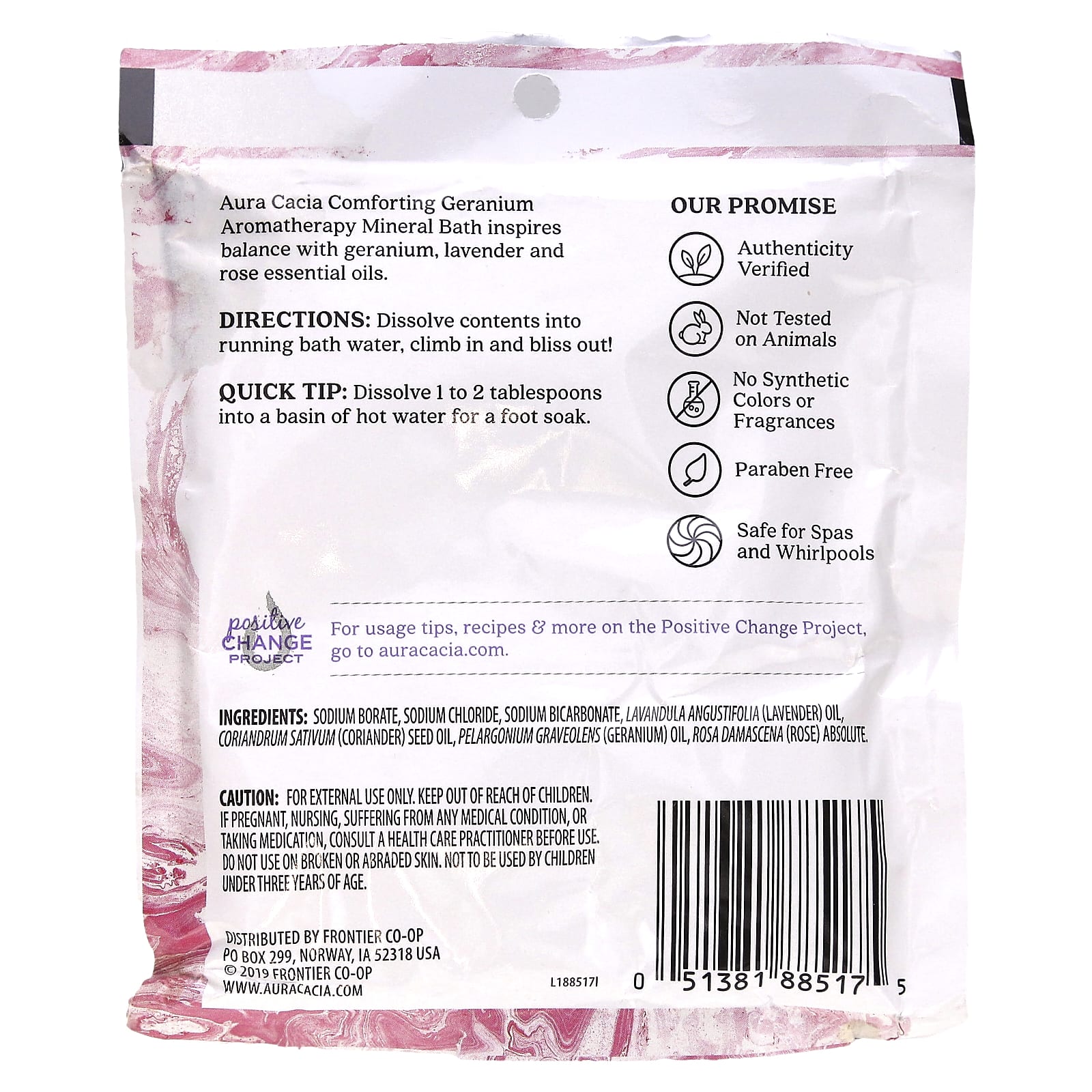 Aura Cacia, Aromatherapy Mineral Bath, Comforting Geranium, 2.5 oz (70.9 g)