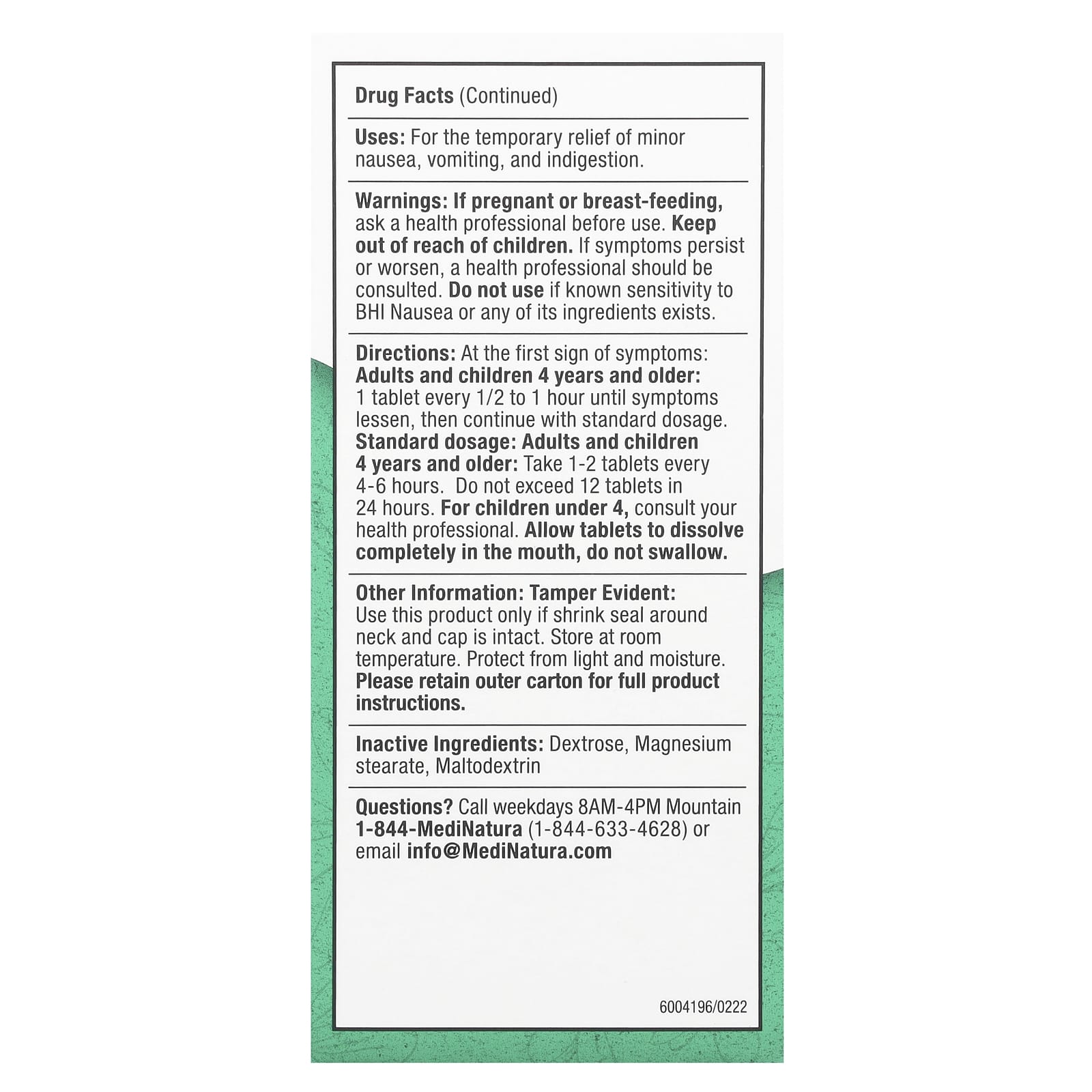 MediNatura, BHI, Nausea Relief Tablets , 100 Tablets