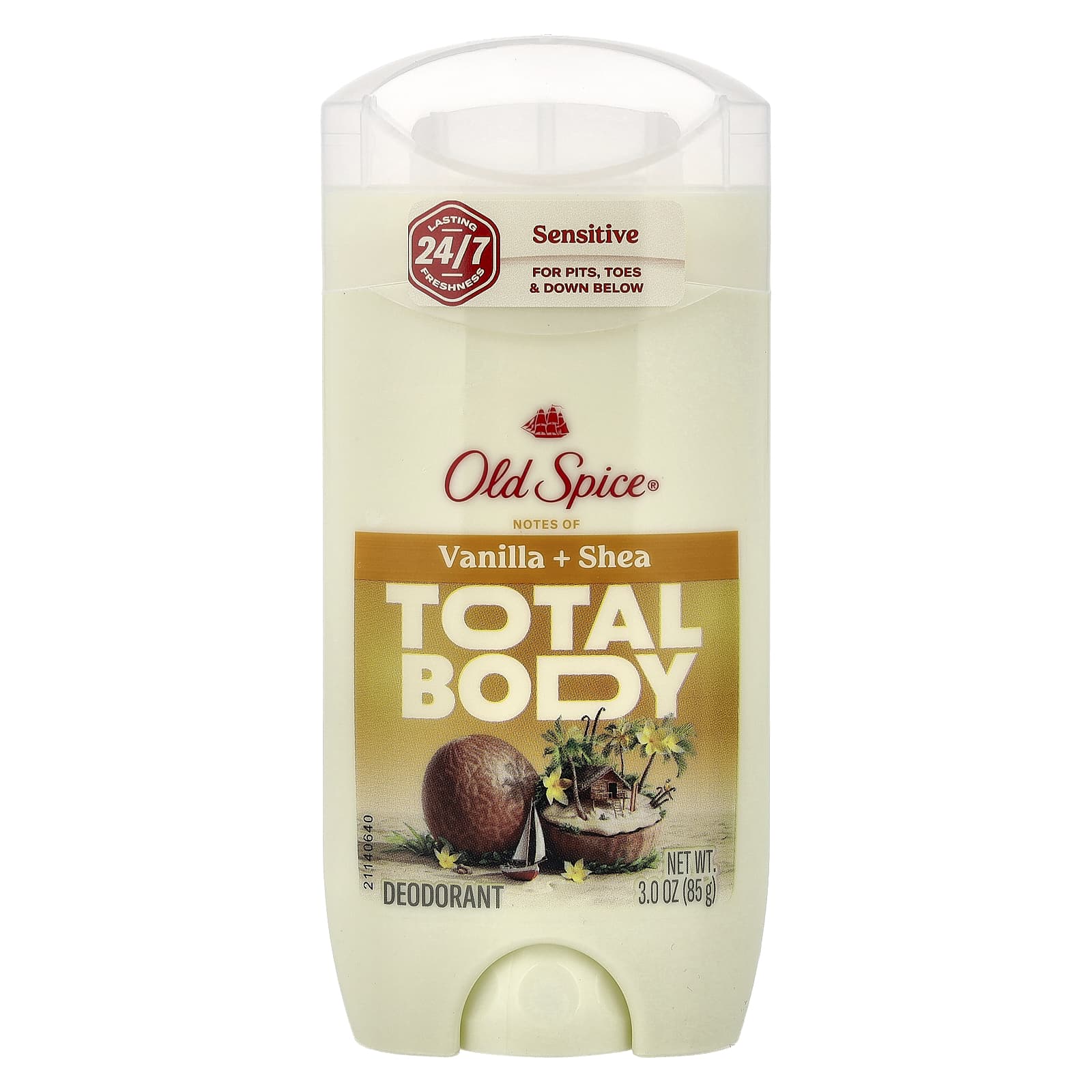 Old Spice, Total Body Deodorant, Sensitive, Vanilla + Shea, 3 oz (85 g)