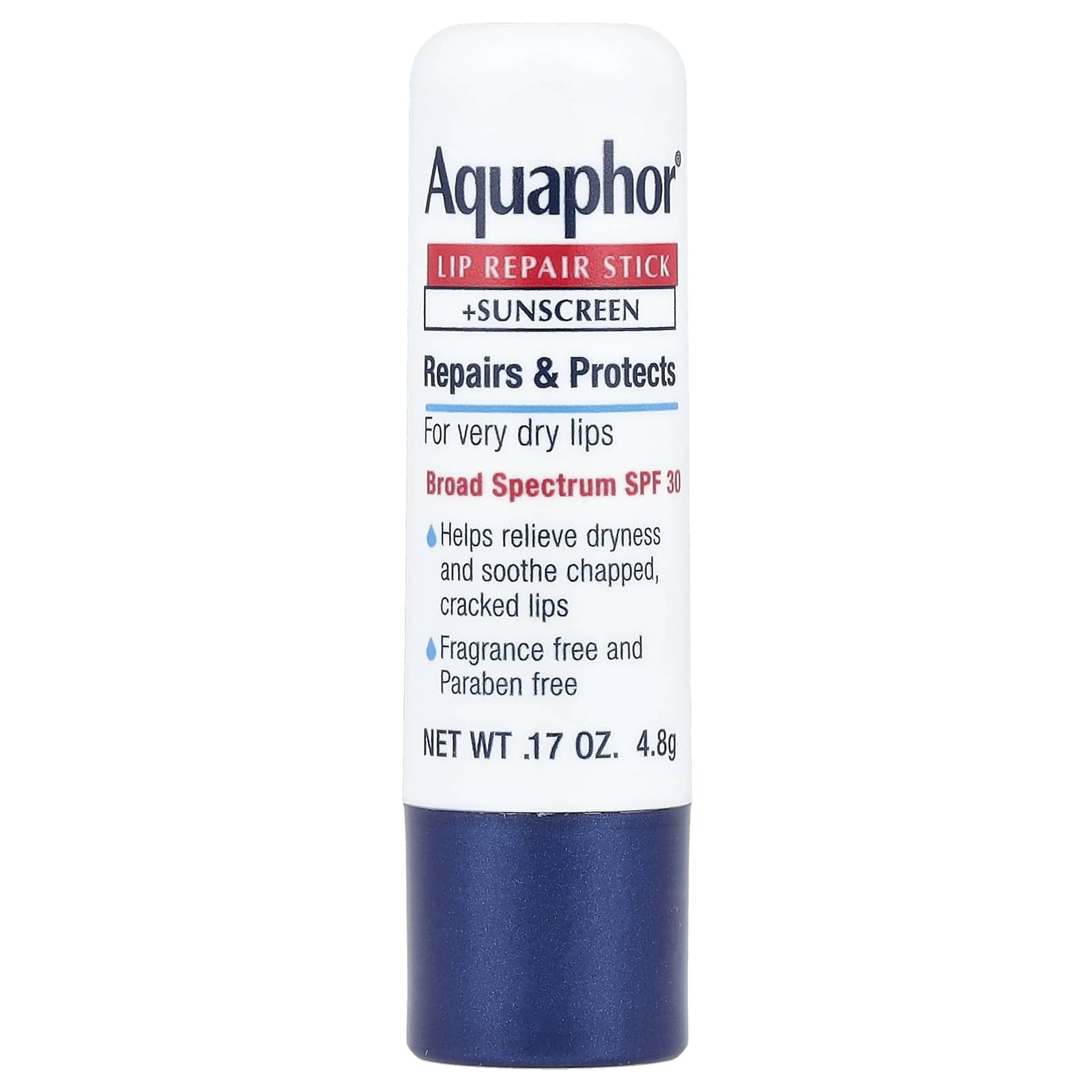 Aquaphor, Lip Repair Stick + Sunscreen, SPF 30, Fragrance Free, 0.17 oz (4.8 g)