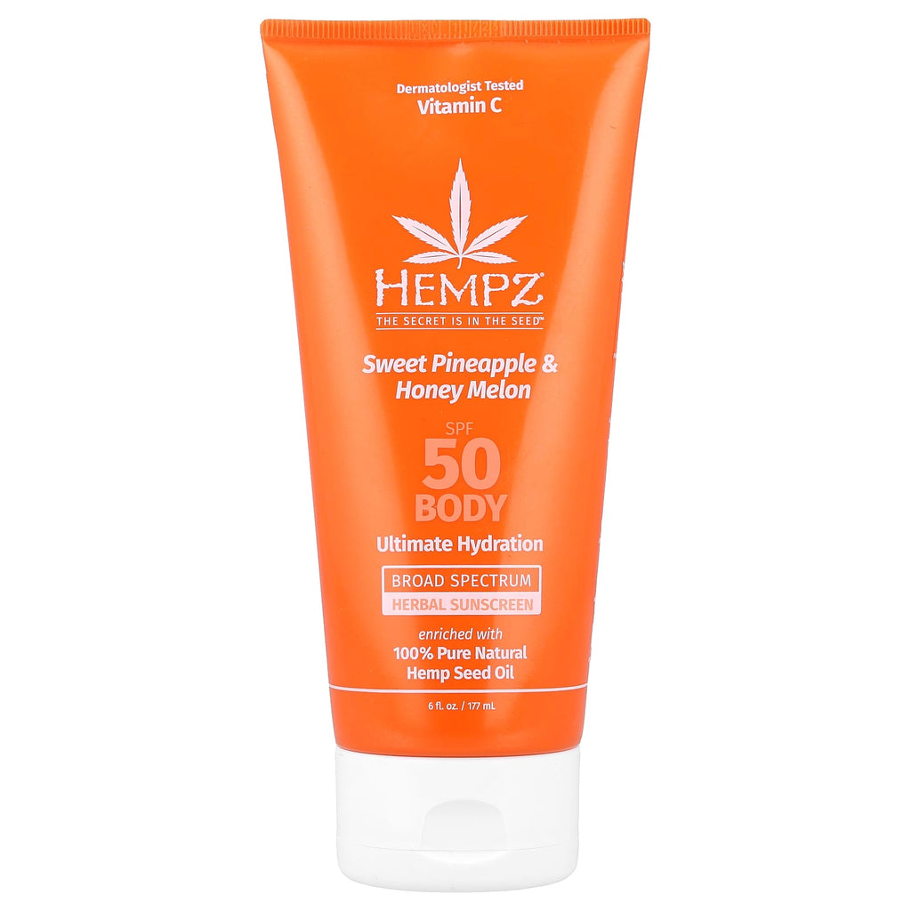 Hempz, Herbal Body Sunscreen, SPF 50, Sweet Pineapple & Honey Melon, 6 fl oz (177 ml)
