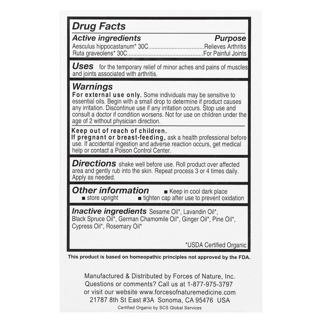 Forces of Nature, Joint Pain Roll-On, Organic Plant Medicine , 0.14 fl oz (4 ml)