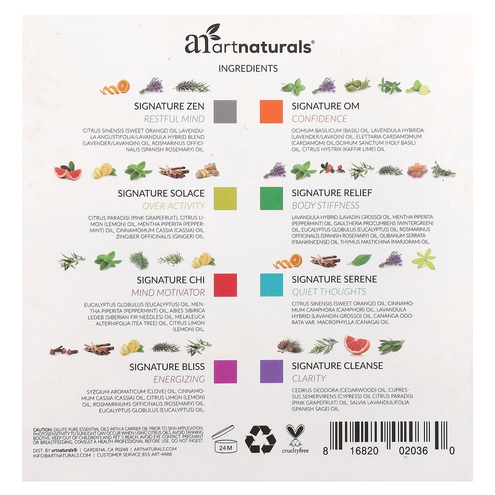 artnaturals, Essential Oils Set, Top 8 Blends, 8 Bottles, 0.33 fl oz (10 ml) Each