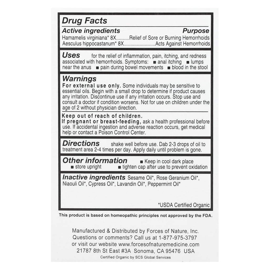 Forces of Nature, Hemorrhoid, Organic Plant Medicine, 0.37 fl oz (11 ml)