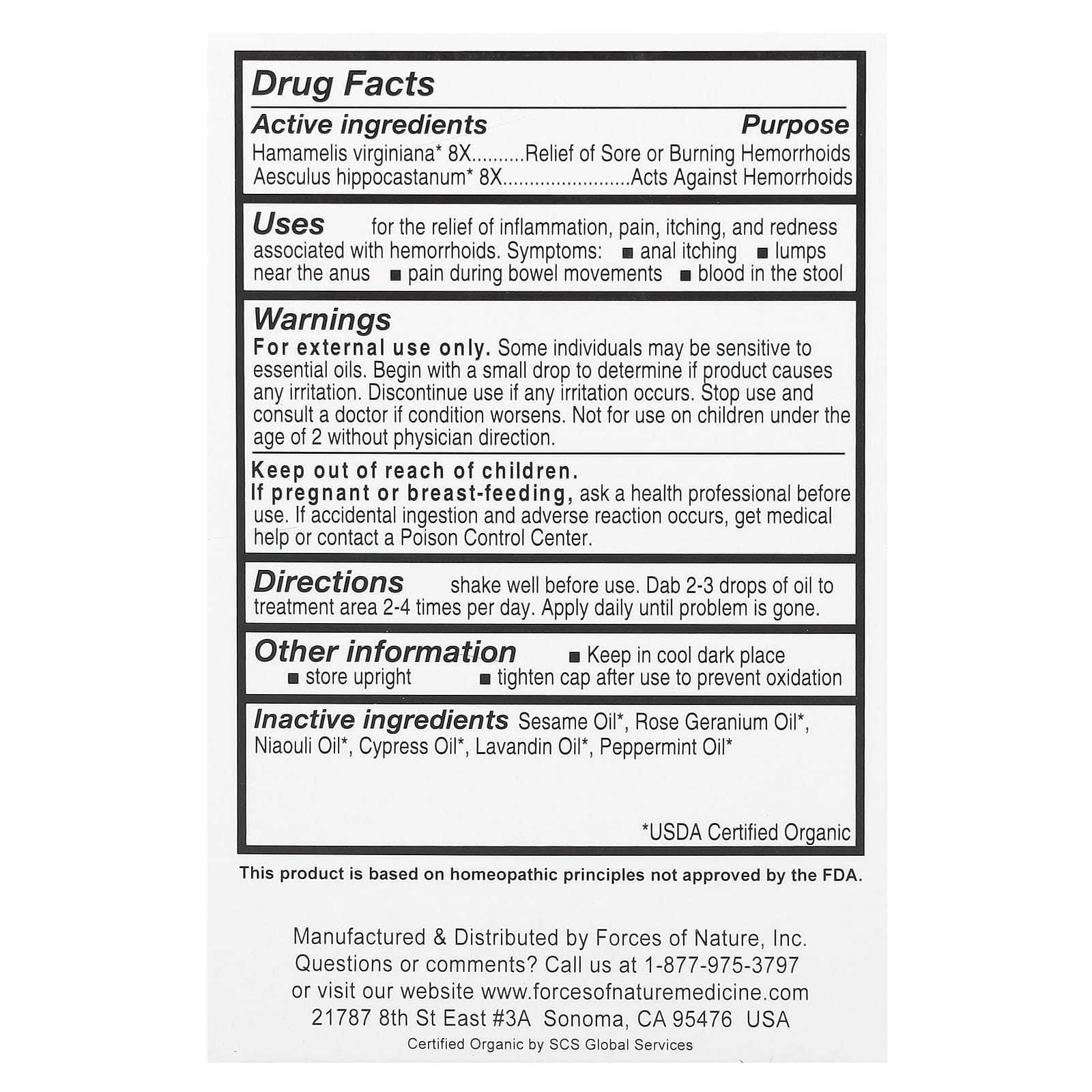 Forces of Nature, Hemorrhoid, Organic Plant Medicine, 0.37 fl oz (11 ml)