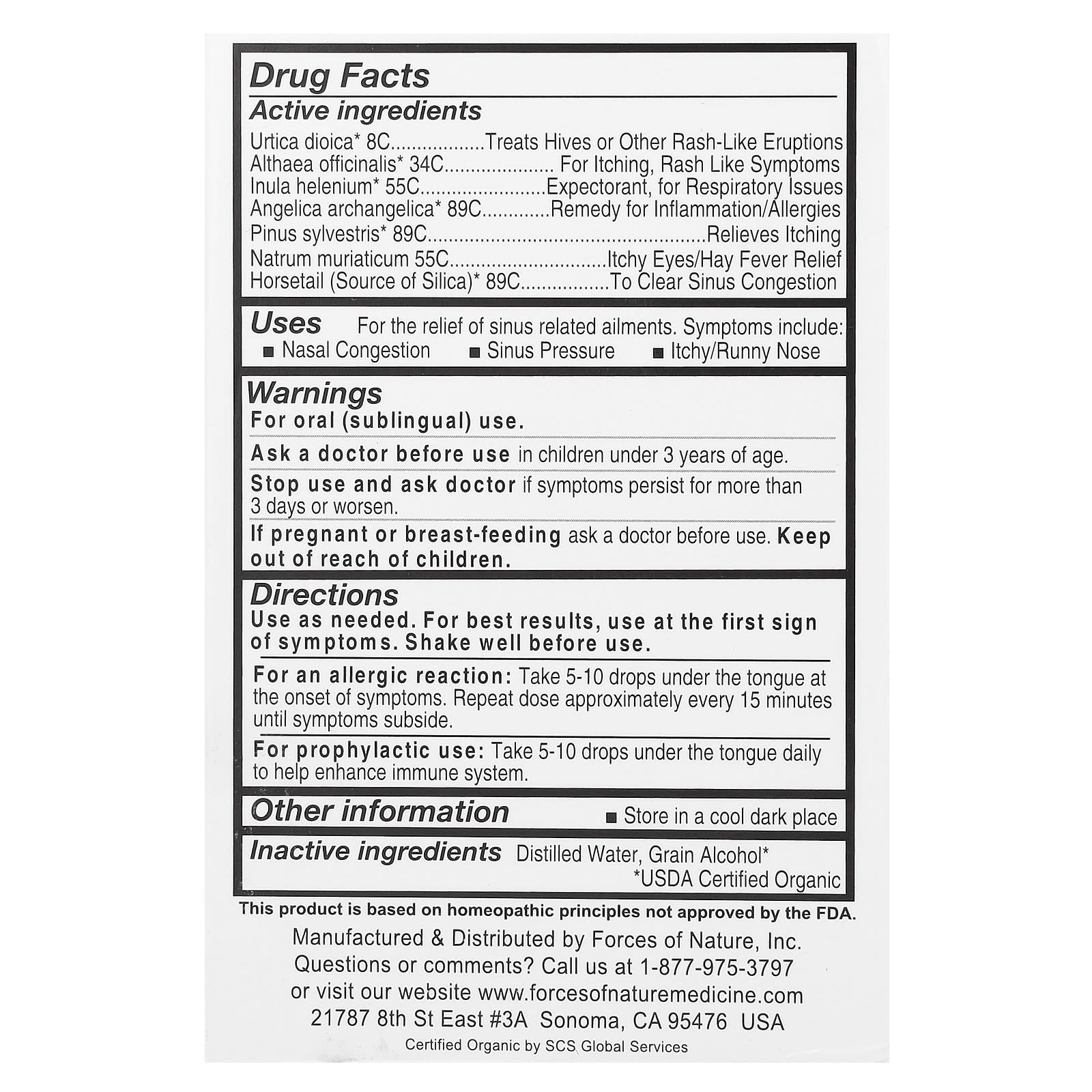 Forces of Nature, Allergy, Organic Plant Medicine, Maximum Strength, 0.34 fl oz (10 ml)