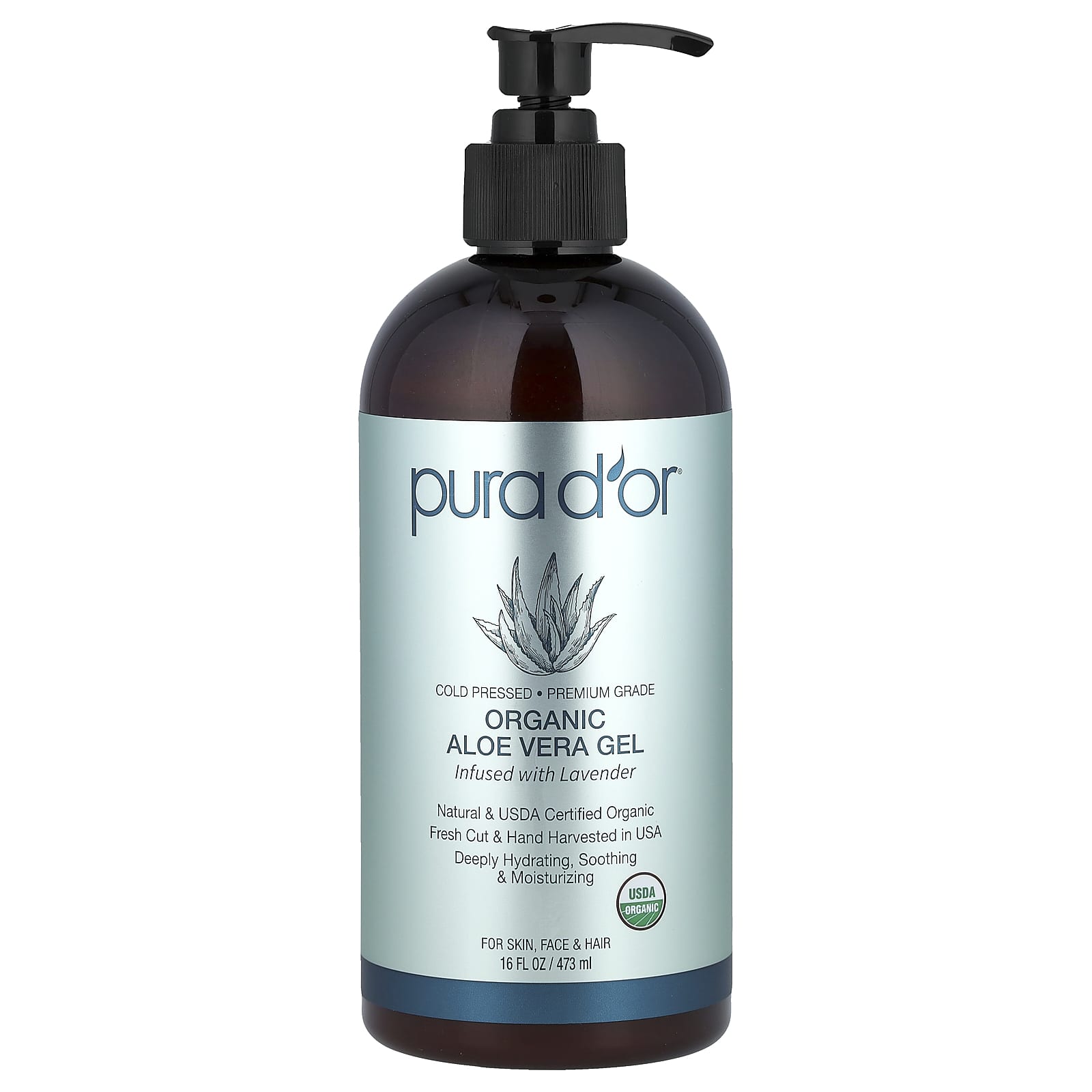 Pura D'or, Organic Aloe Vera Gel, Infused With Lavender, 16 fl oz (473 ml)