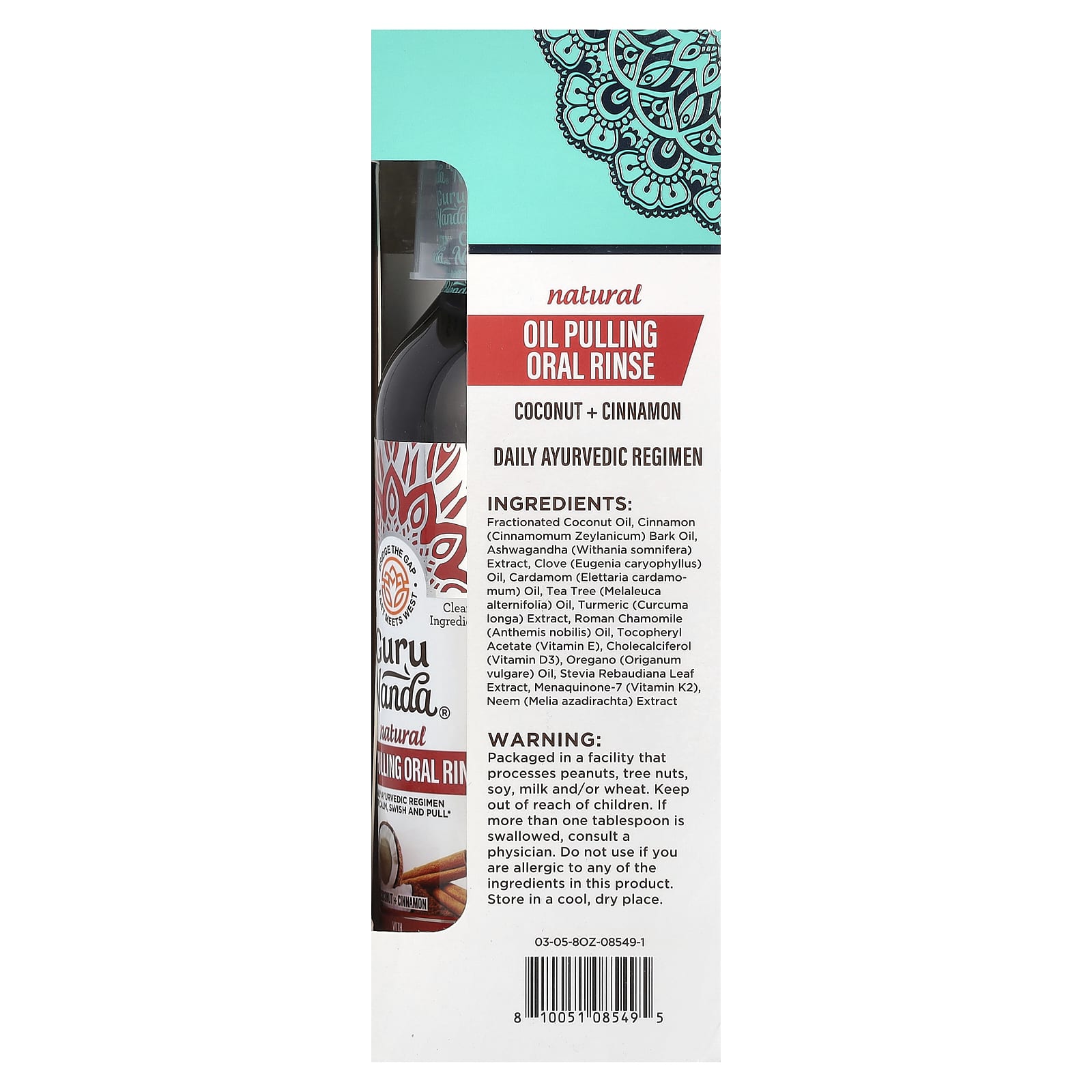 GuruNanda, Natural Oil Pulling Oral Rinse, Coconut + Cinnamon, 8 fl oz (237 ml)